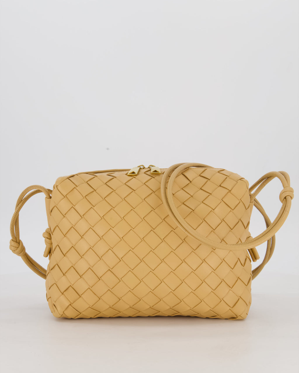 Bottega Veneta Beige Medium Loop Intrecciato Camera Bag in Lambskin Leather