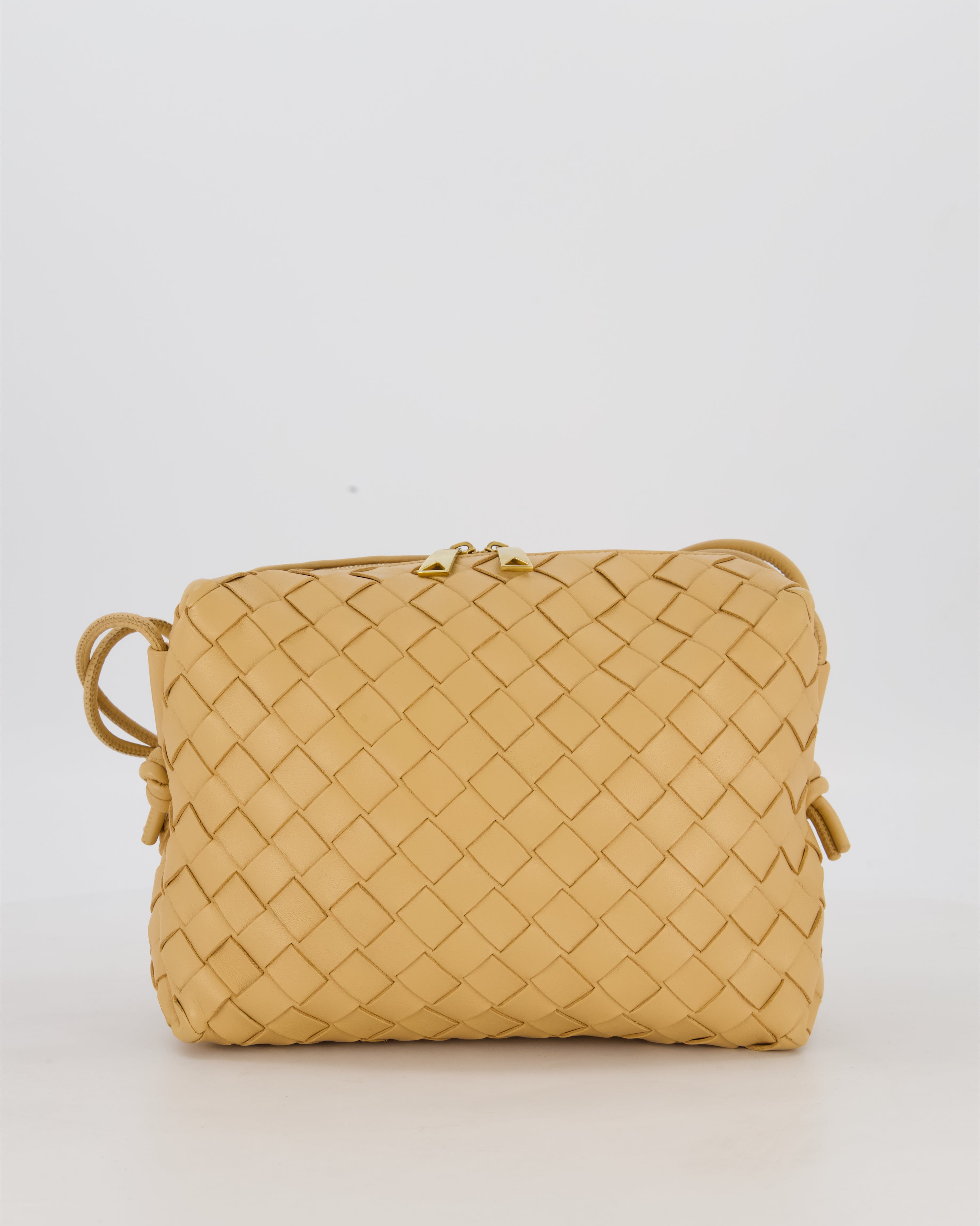 Bottega Veneta Beige Medium Loop Intrecciato Camera Bag in Lambskin Leather