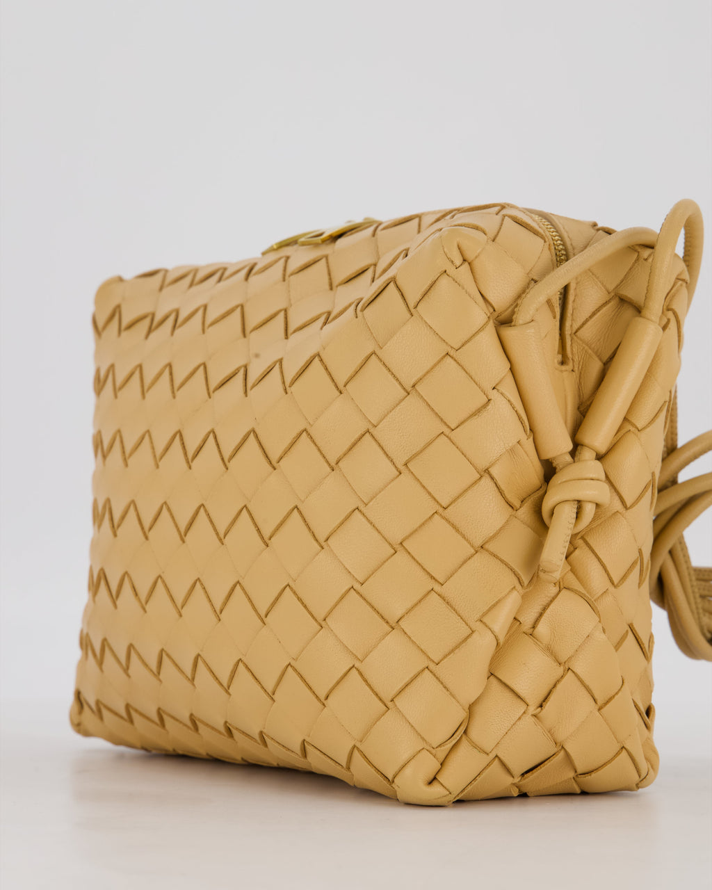Bottega Veneta Beige Medium Loop Intrecciato Camera Bag in Lambskin Leather