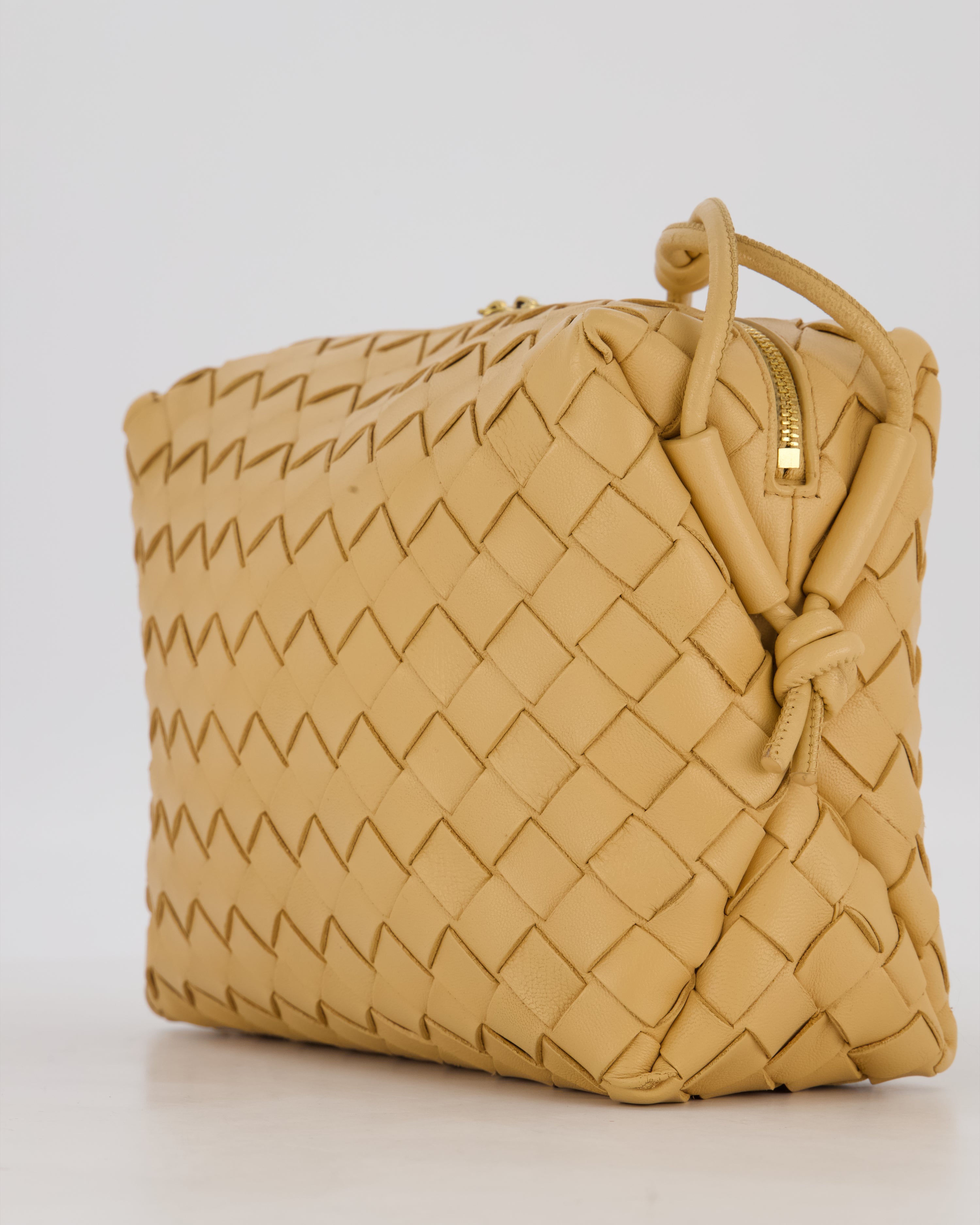 Bottega Veneta Beige Medium Loop Intrecciato Camera Bag in Lambskin Leather
