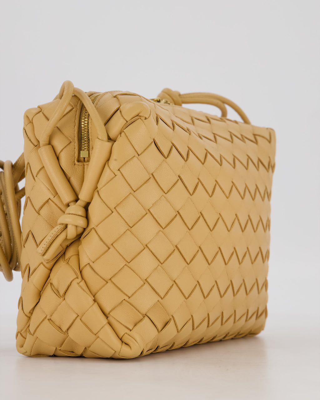 Bottega Veneta Beige Medium Loop Intrecciato Camera Bag in Lambskin Leather