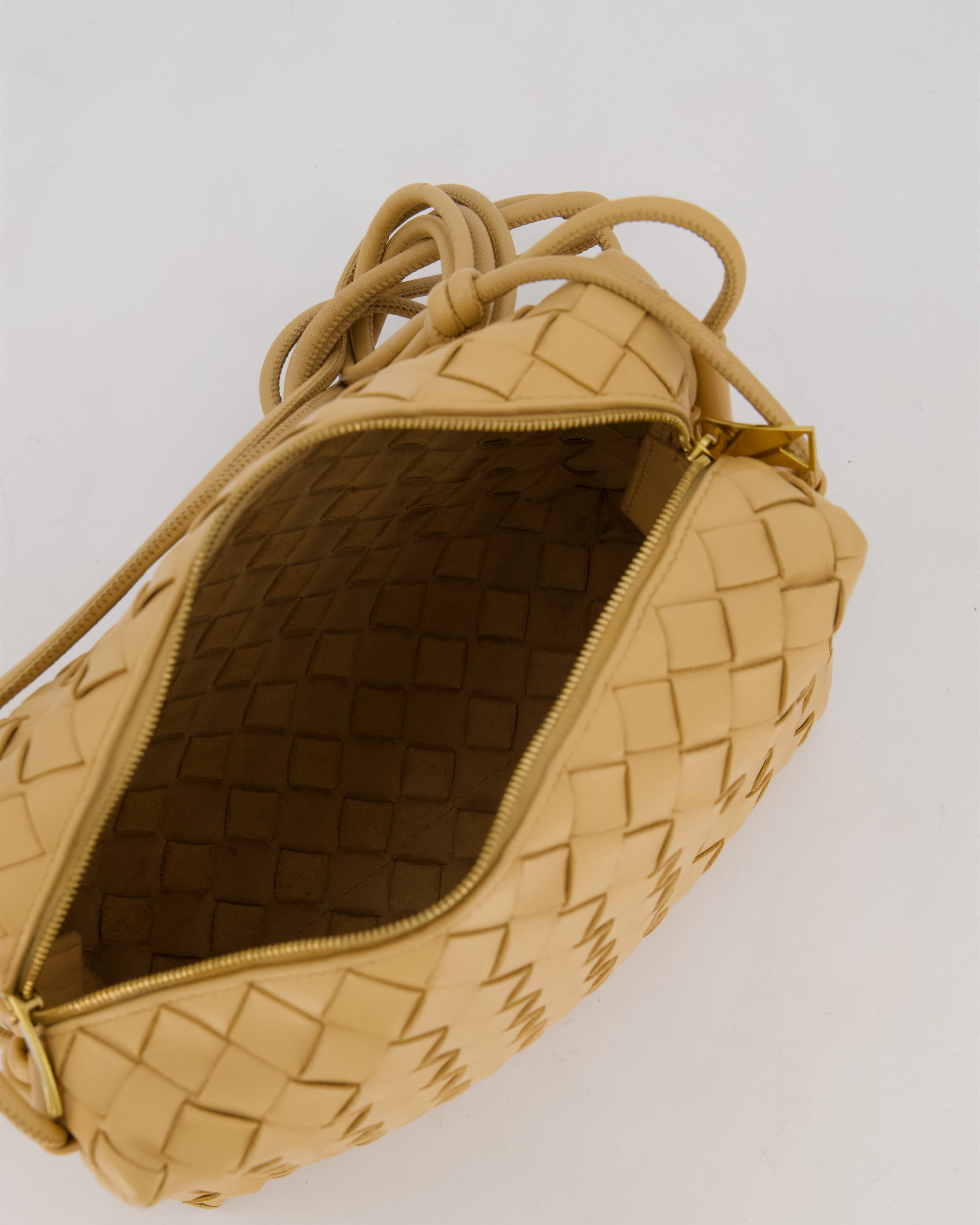 Bottega Veneta Beige Medium Loop Intrecciato Camera Bag in Lambskin Leather