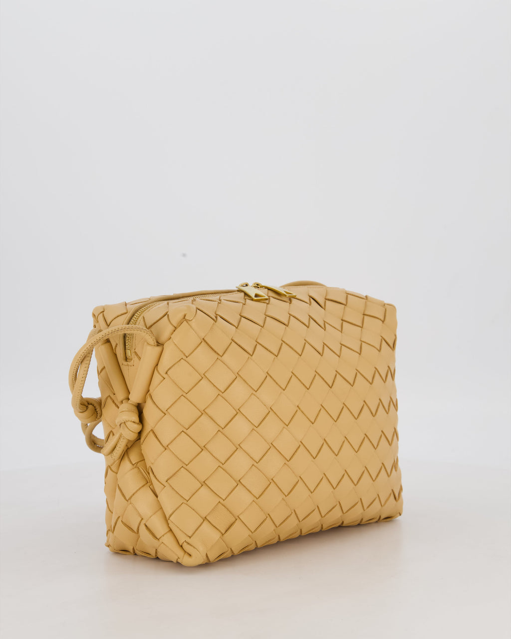 Bottega Veneta Beige Medium Loop Intrecciato Camera Bag in Lambskin Leather