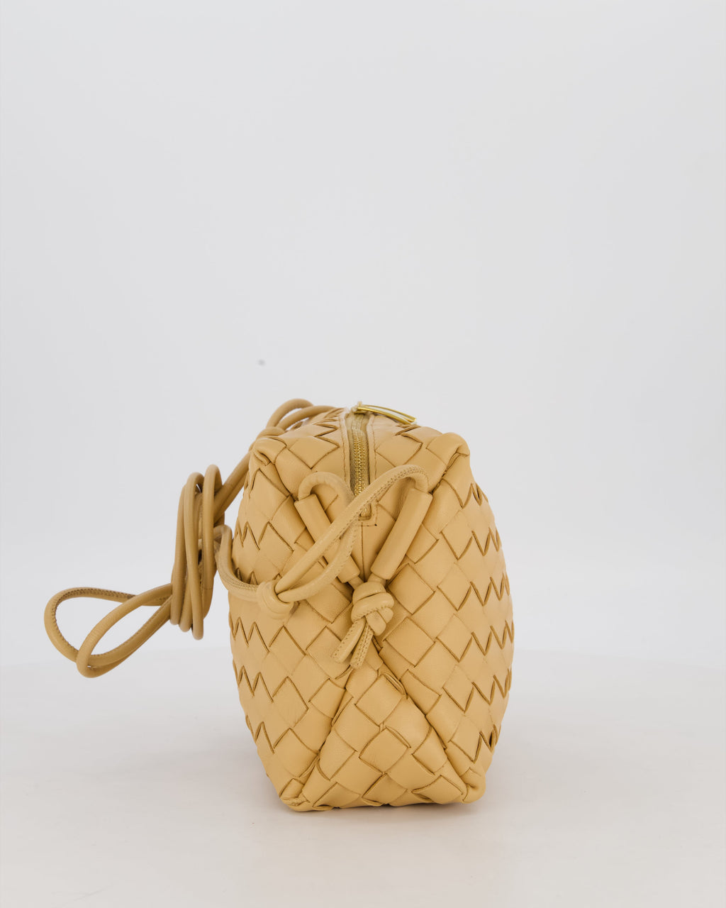 Bottega Veneta Beige Medium Loop Intrecciato Camera Bag in Lambskin Leather