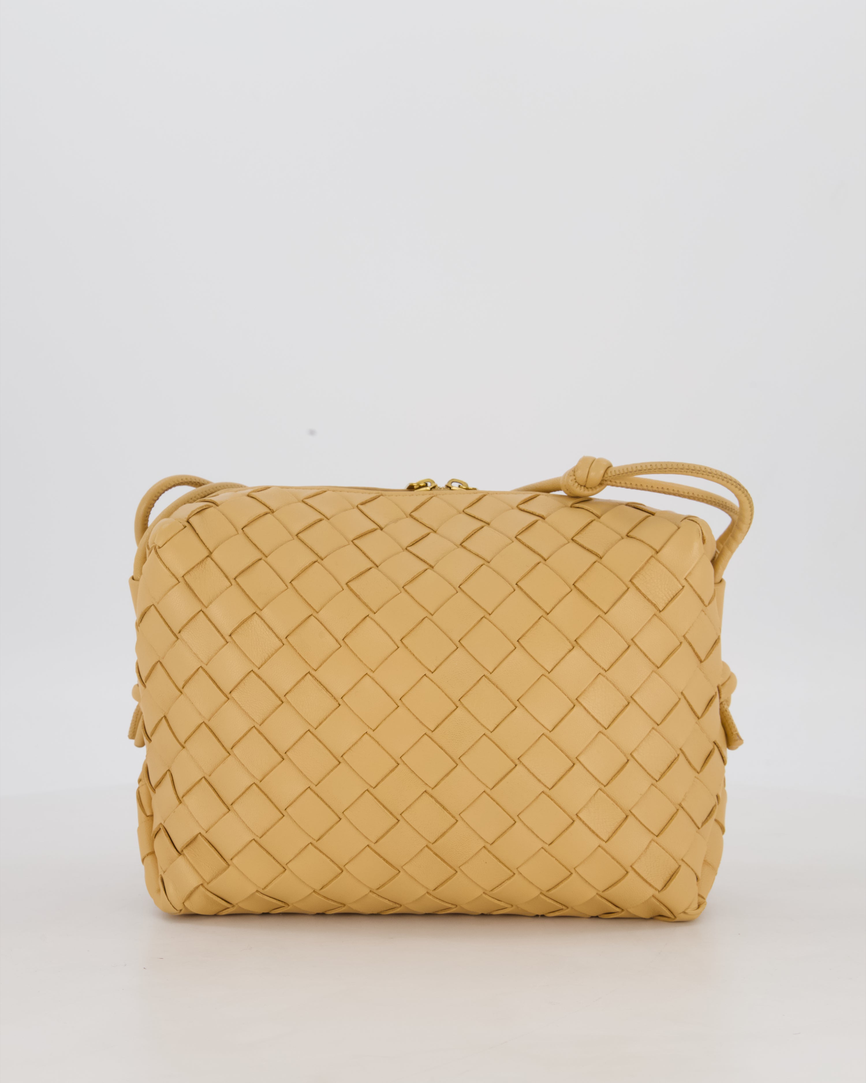 Bottega Veneta Beige Medium Loop Intrecciato Camera Bag in Lambskin Leather