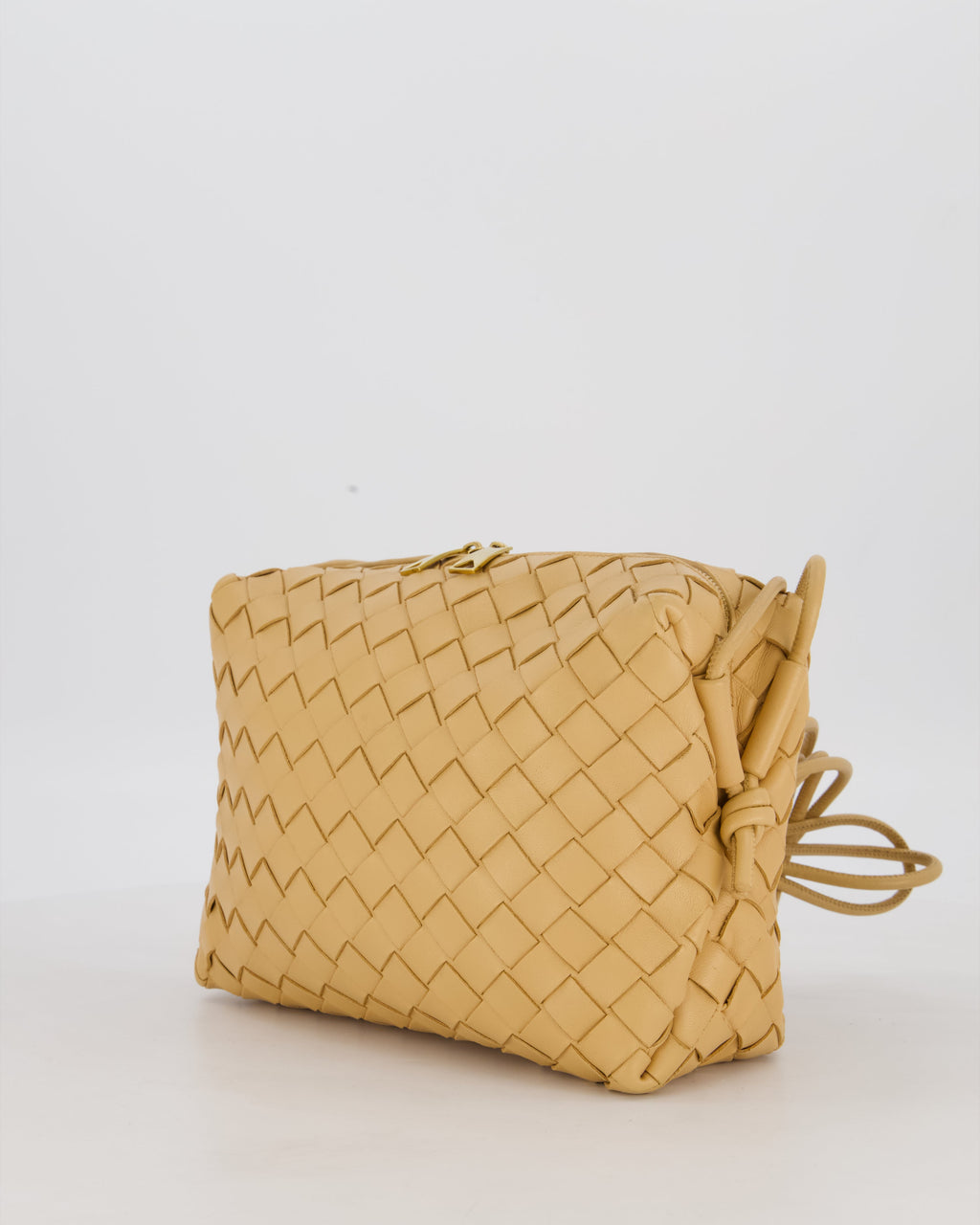 Bottega Veneta Beige Medium Loop Intrecciato Camera Bag in Lambskin Leather