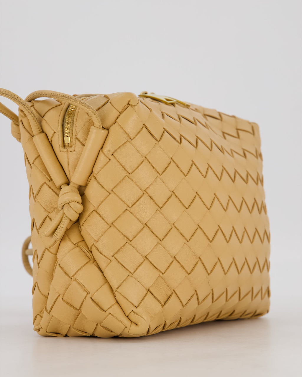 Bottega Veneta Beige Medium Loop Intrecciato Camera Bag in Lambskin Leather