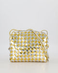 Bottega Veneta Silver & Gold Metallic Medium Loop Intrecciato Camera Bag in Patent Leather with Gold Hardware