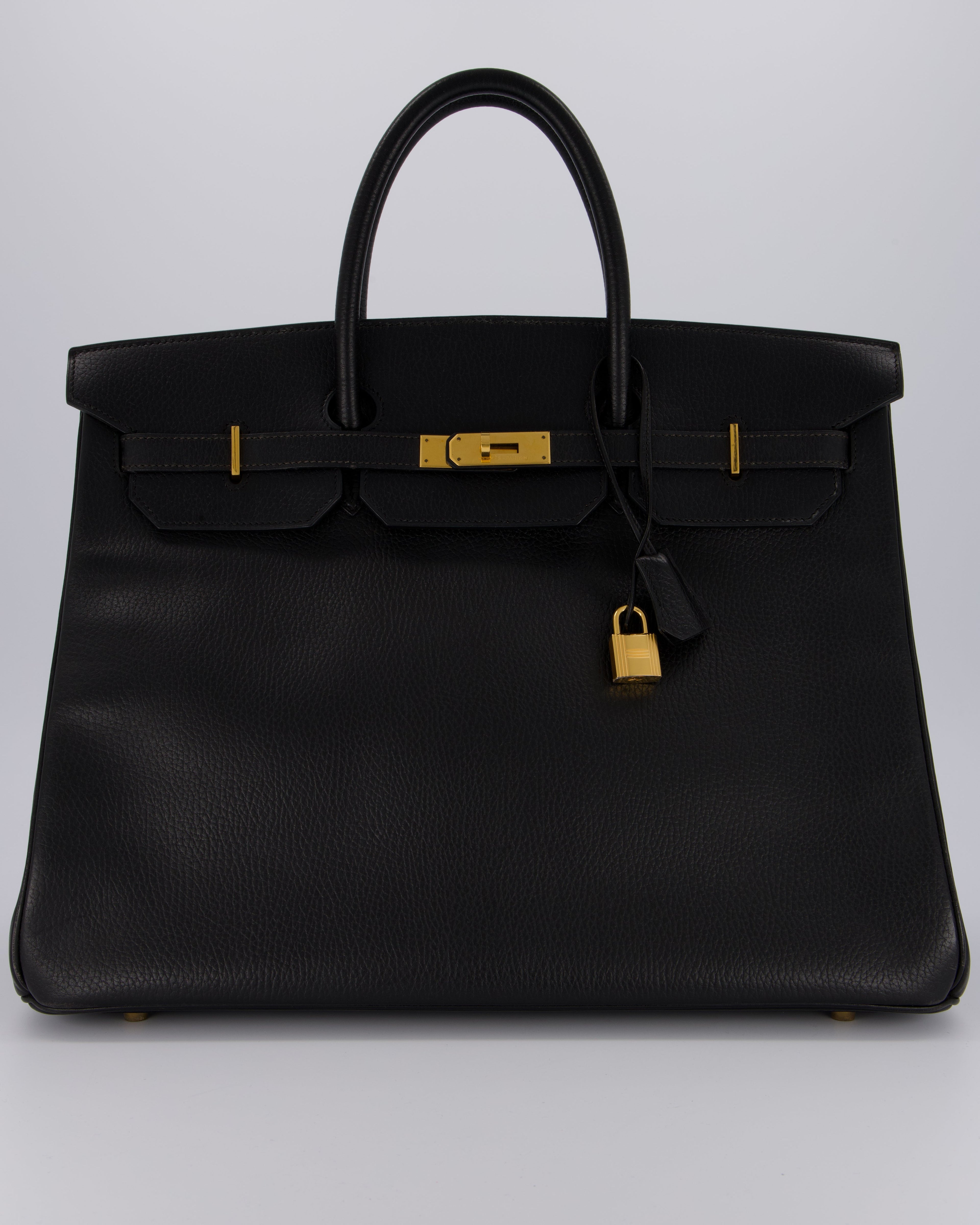 *RARE* Hermès Birkin 40 Retourne Bag in Black Ardennes Leather with Gold Hardware