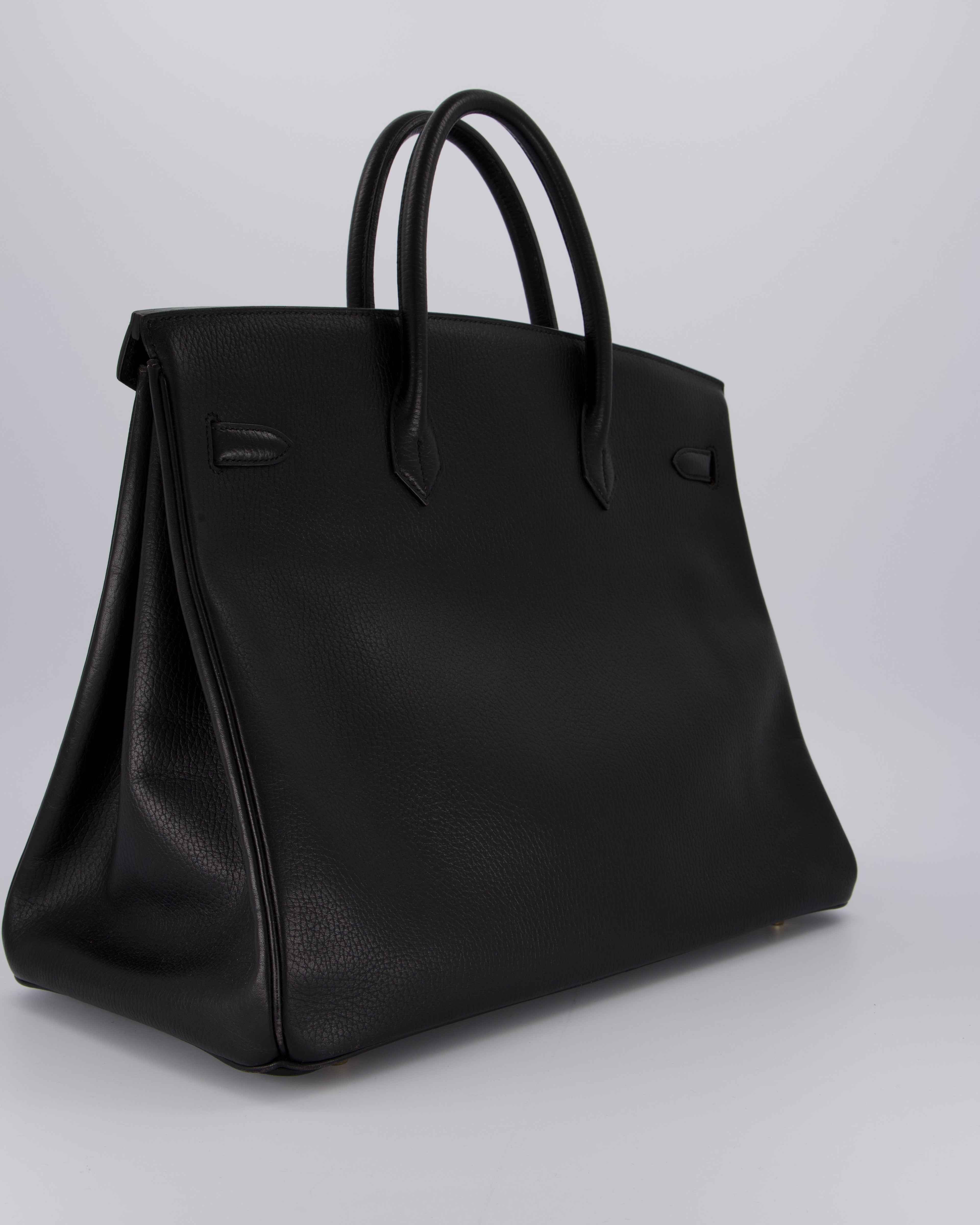 *RARE* Hermès Birkin 40 Retourne Bag in Black Ardennes Leather with Gold Hardware