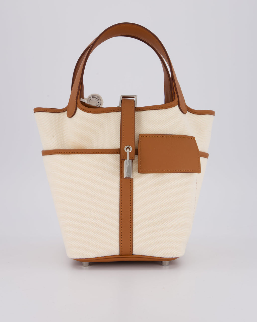 *HOT* Hermès Picotin 18 Lock Cargo Bag in Ecru Canvas & Gold Swift Leather with Palladium Hardware