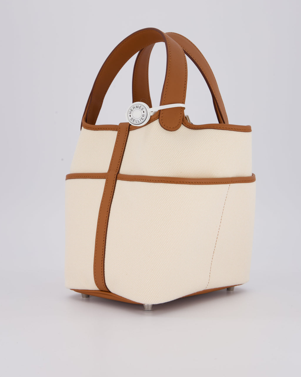 *HOT* Hermès Picotin 18 Lock Cargo Bag in Ecru Canvas & Gold Swift Leather with Palladium Hardware