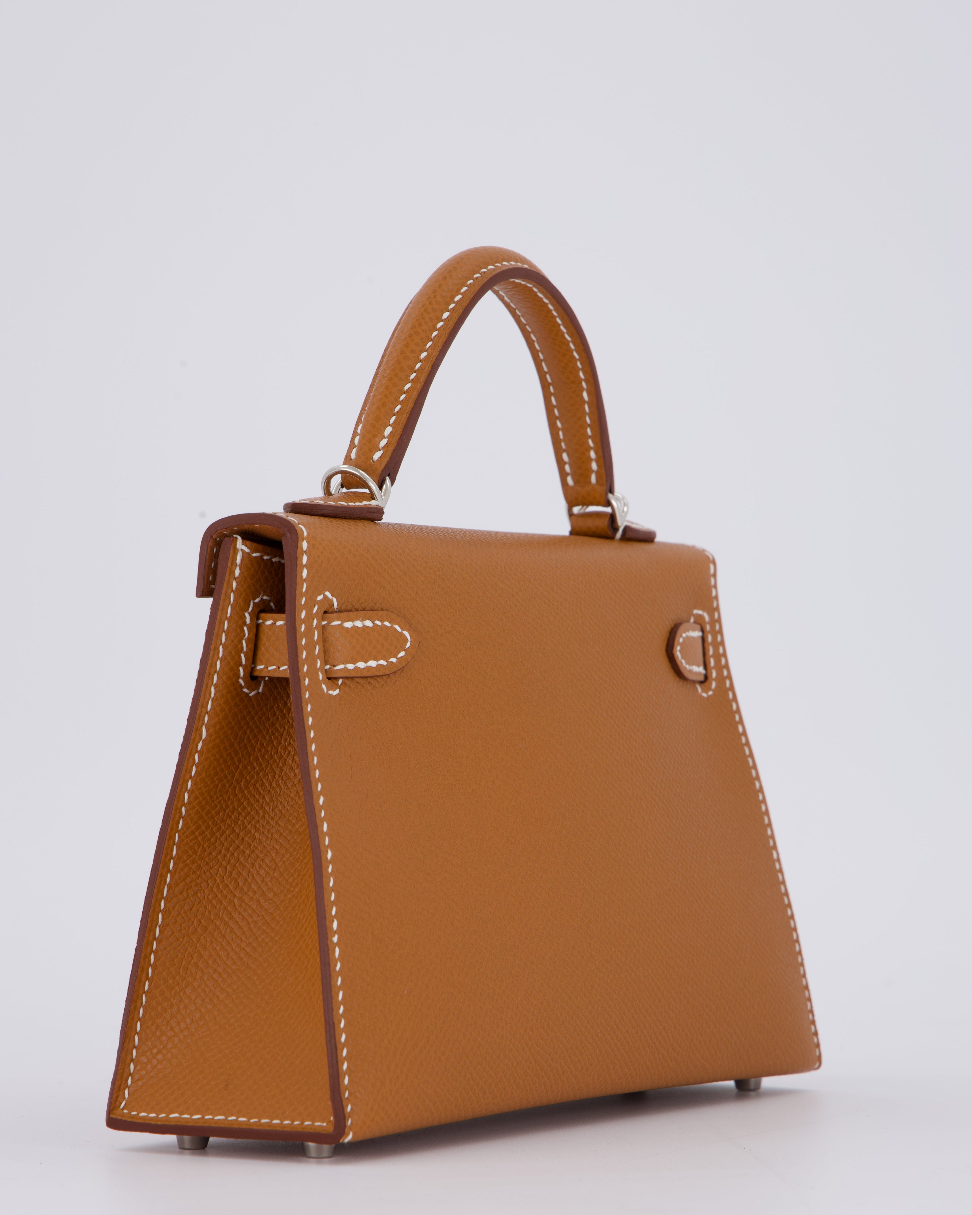 *NEW STAMP* Hermès Mini Kelly II 20 Bag in Gold Epsom Leather with Palladium Hardware