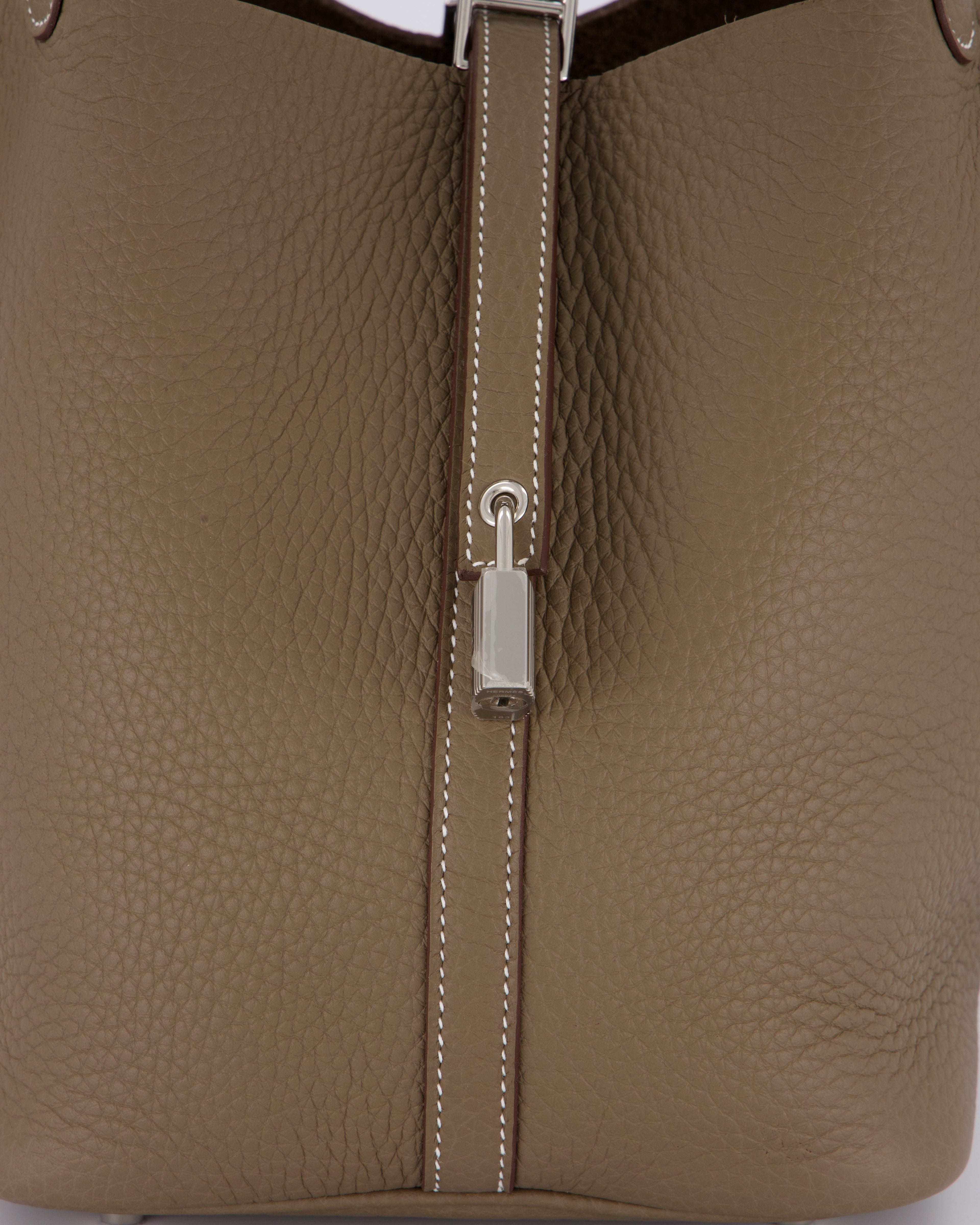 Hermès Picotin 22 Lock Bag in Etoupe Clemence Leather with Palladium Hardware