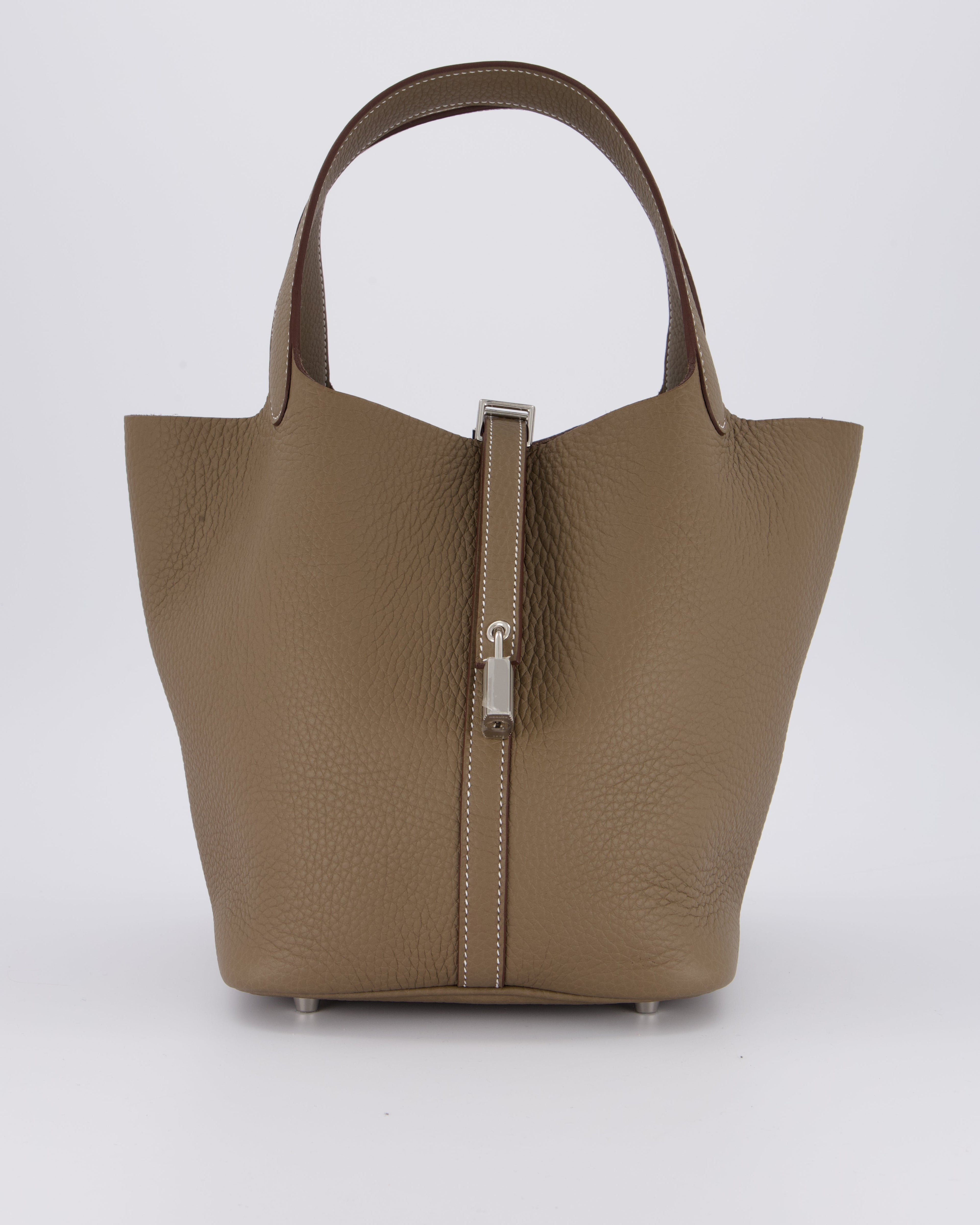 Hermès Picotin 22 Lock Bag in Etoupe Clemence Leather with Palladium Hardware