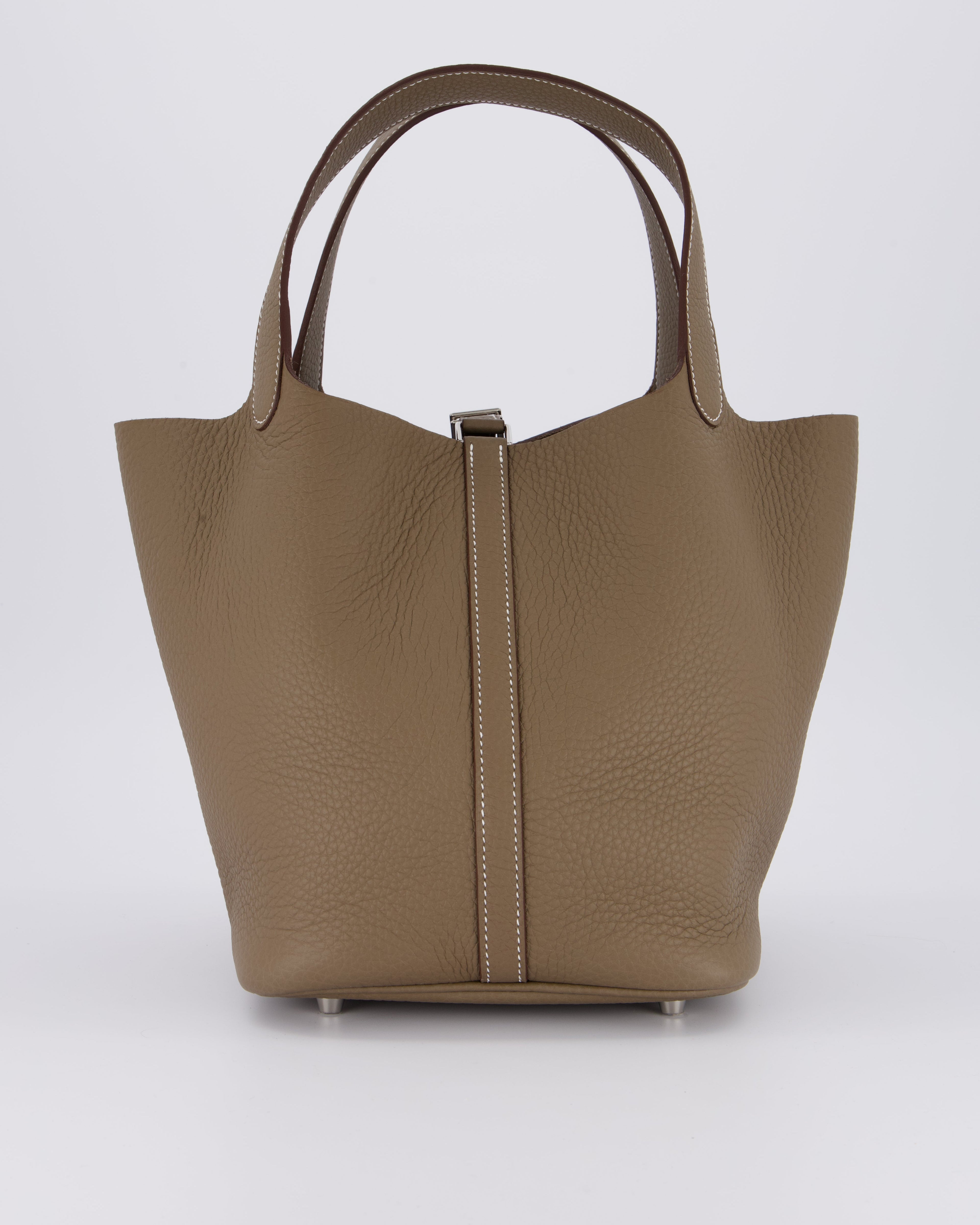 Hermès Picotin 22 Lock Bag in Etoupe Clemence Leather with Palladium Hardware
