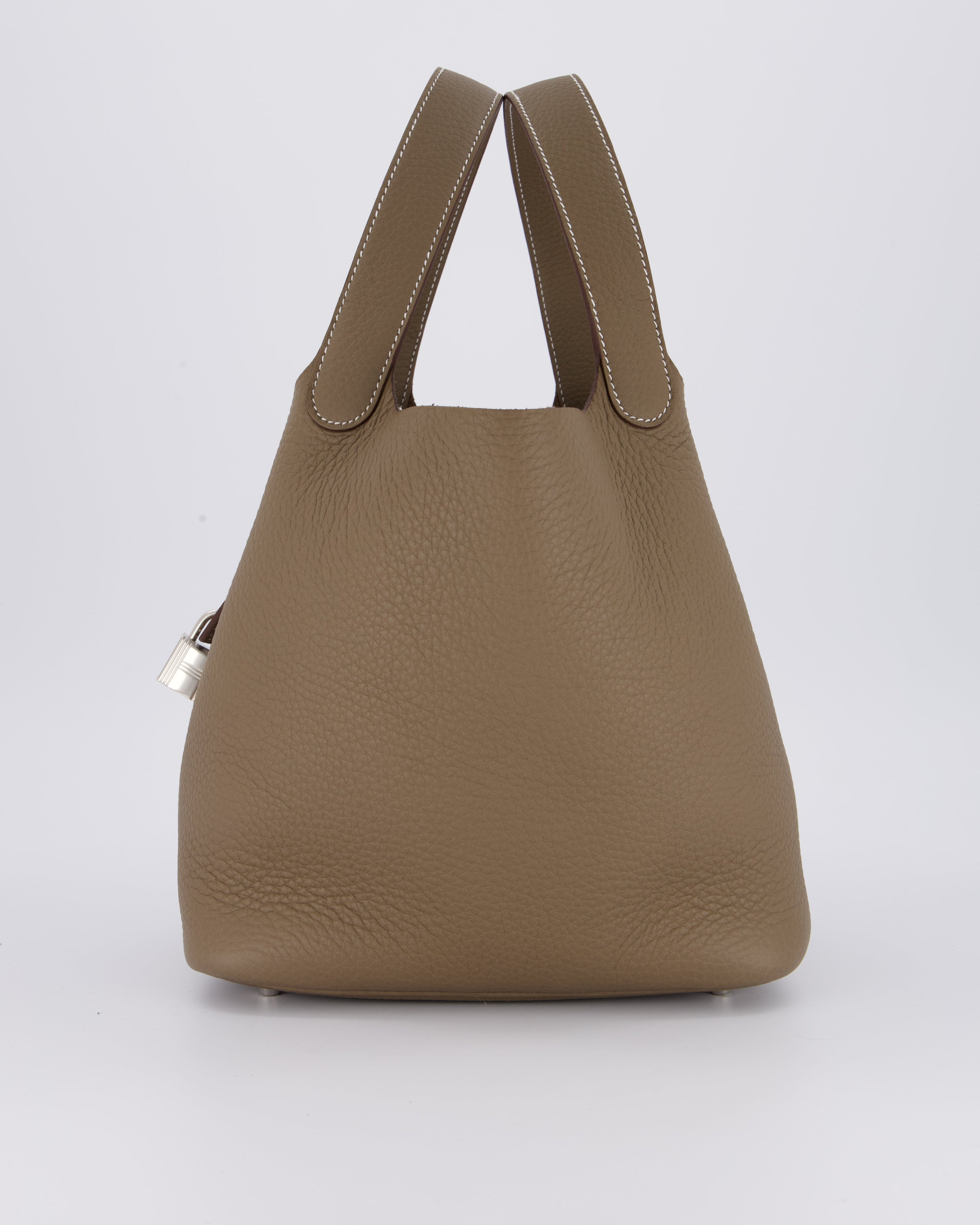 Hermès Picotin 22 Lock Bag in Etoupe Clemence Leather with Palladium Hardware