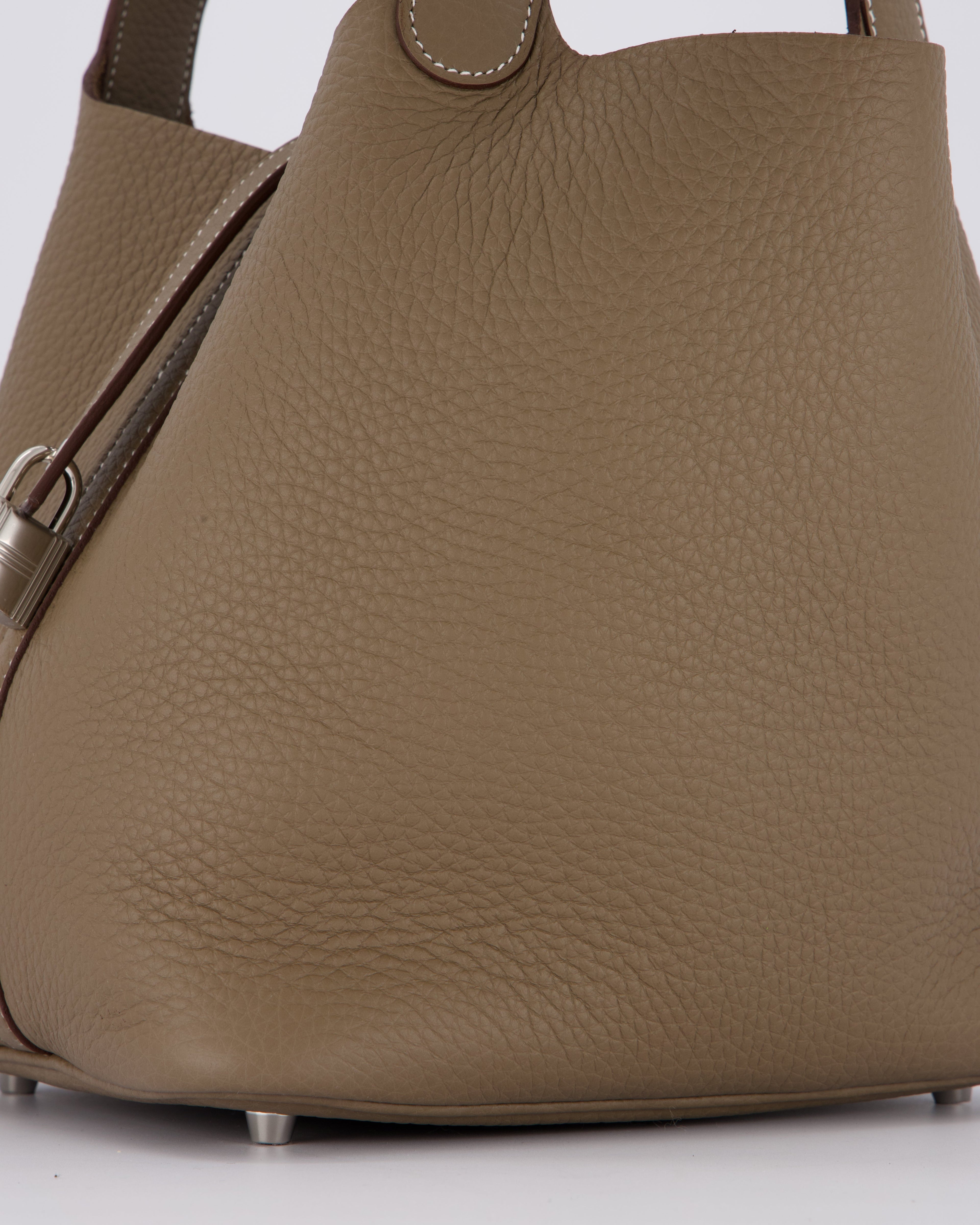 Hermès Picotin 22 Lock Bag in Etoupe Clemence Leather with Palladium Hardware