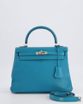 Hermès Kelly 25 Retourne Bag in Bleu Paon Evercolor Leather with Palladium Hardware