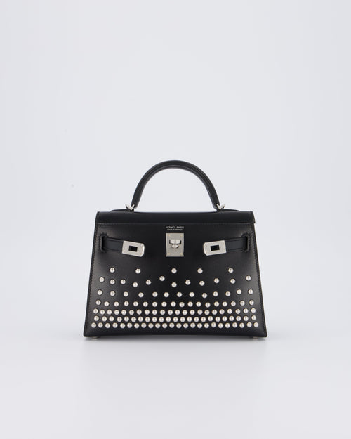 *SUPER RARE & HOT* Hermès Mini Kelly II 20 Clouté Bag in Noir Box Calf Leather with Palladium Hardware &amp; Studs