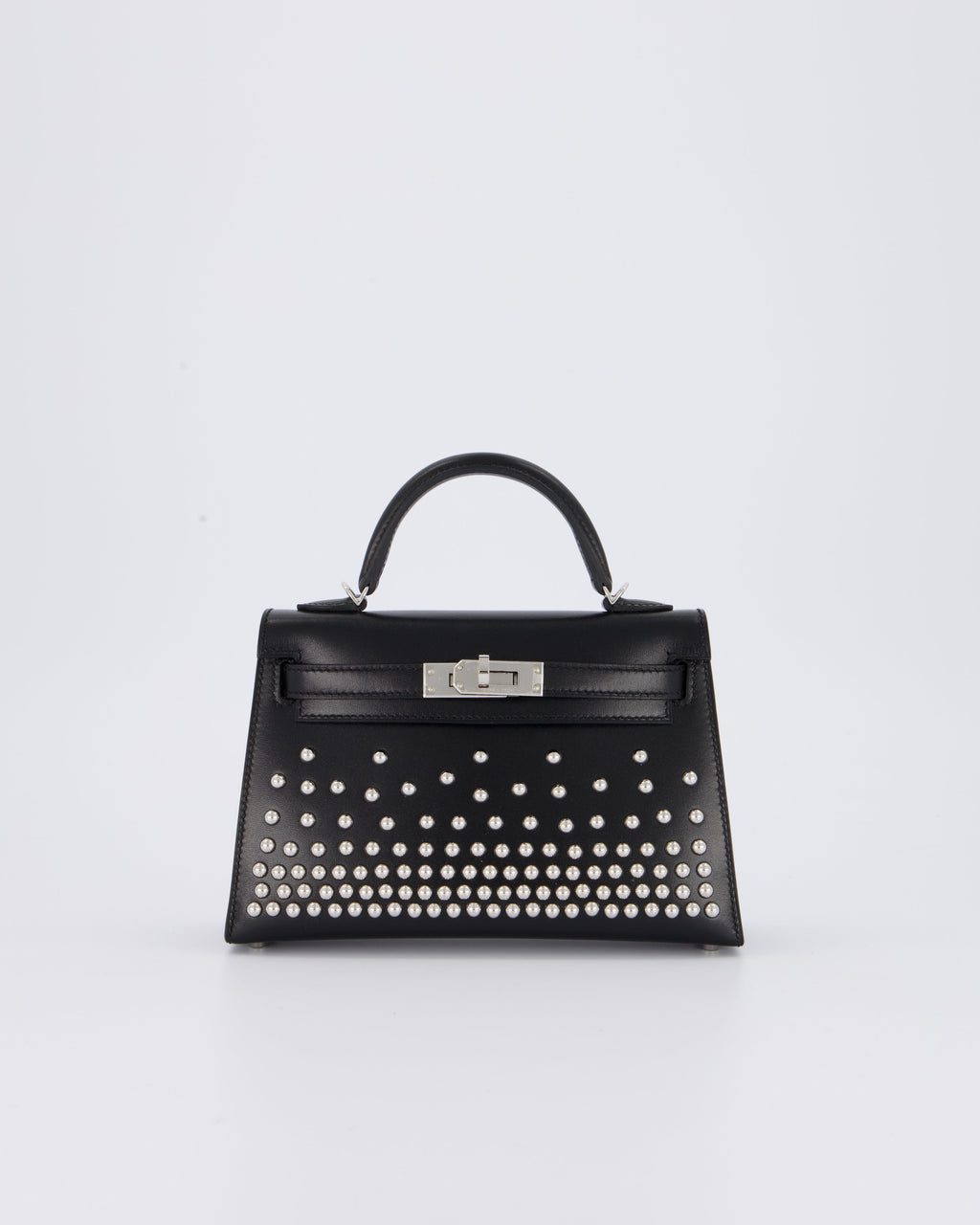 *SUPER RARE & HOT* Hermès Mini Kelly II 20 Clouté Bag in Noir Box Calf Leather with Palladium Hardware &amp; Studs