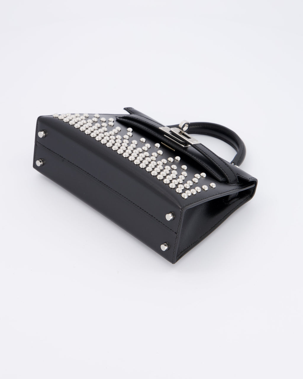*SUPER RARE & HOT* Hermès Mini Kelly II 20 Clouté Bag in Noir Box Calf Leather with Palladium Hardware &amp; Studs