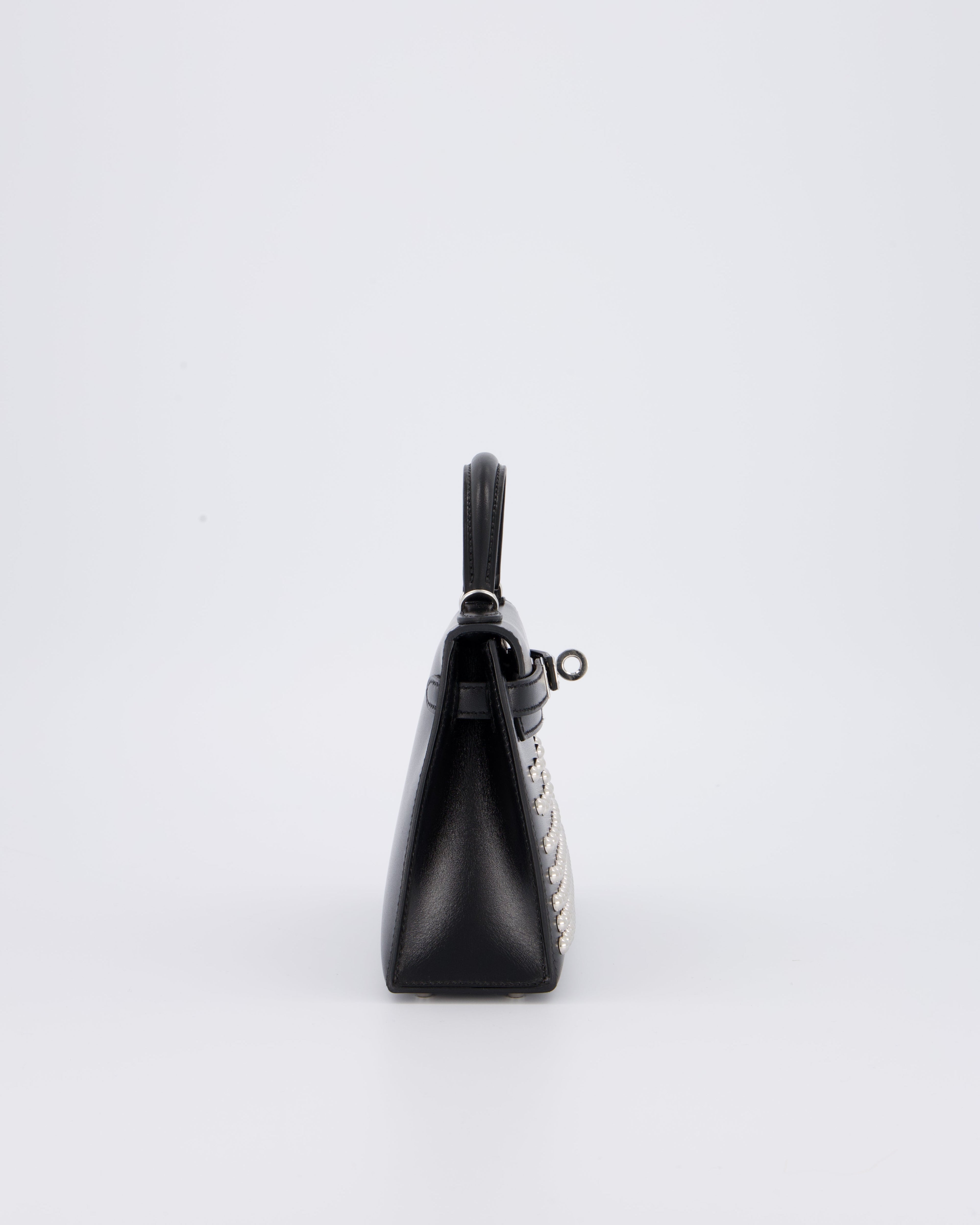 *SUPER RARE & HOT* Hermès Mini Kelly II 20 Clouté Bag in Noir Box Calf Leather with Palladium Hardware &amp; Studs