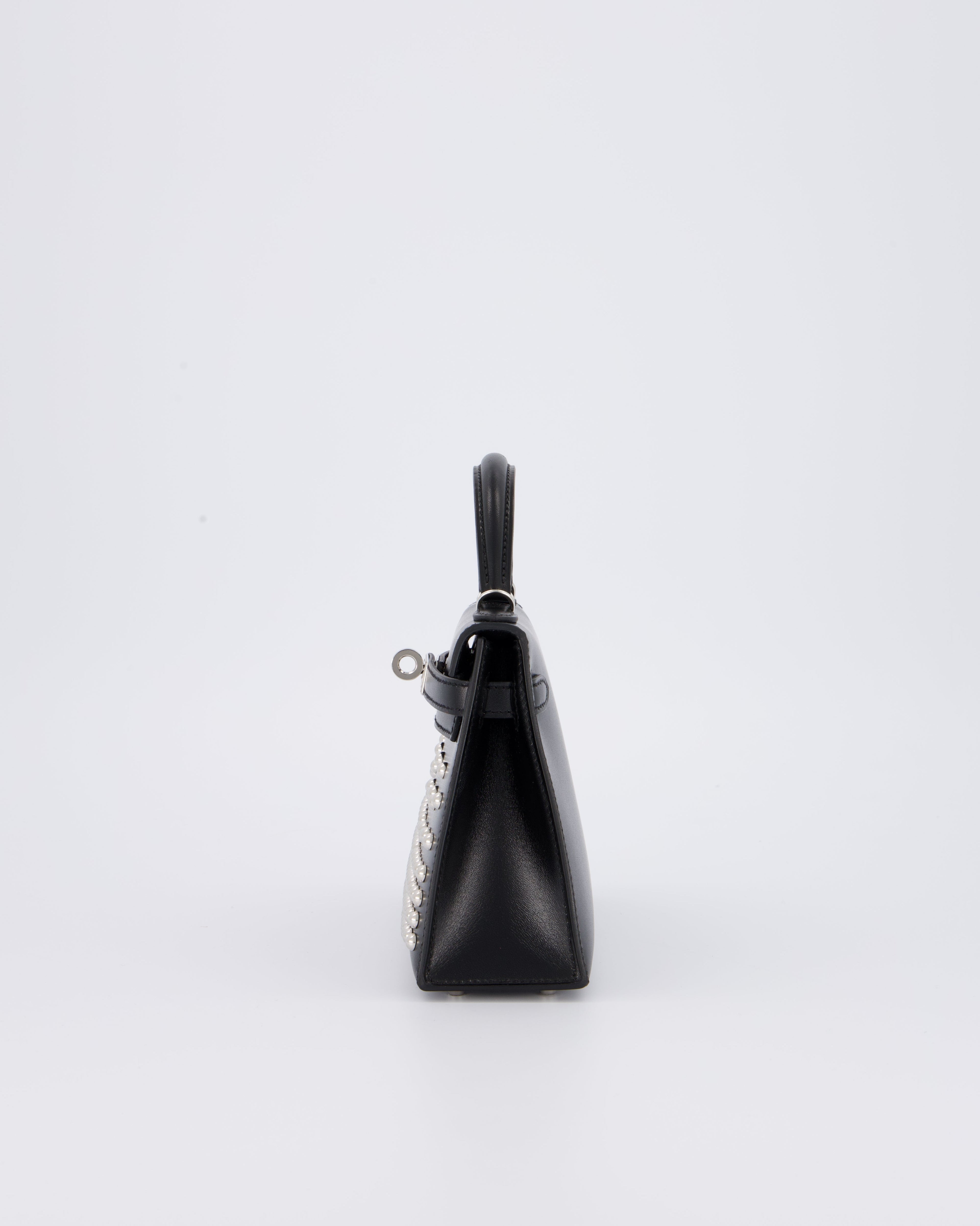*SUPER RARE & HOT* Hermès Mini Kelly II 20 Clouté Bag in Noir Box Calf Leather with Palladium Hardware &amp; Studs