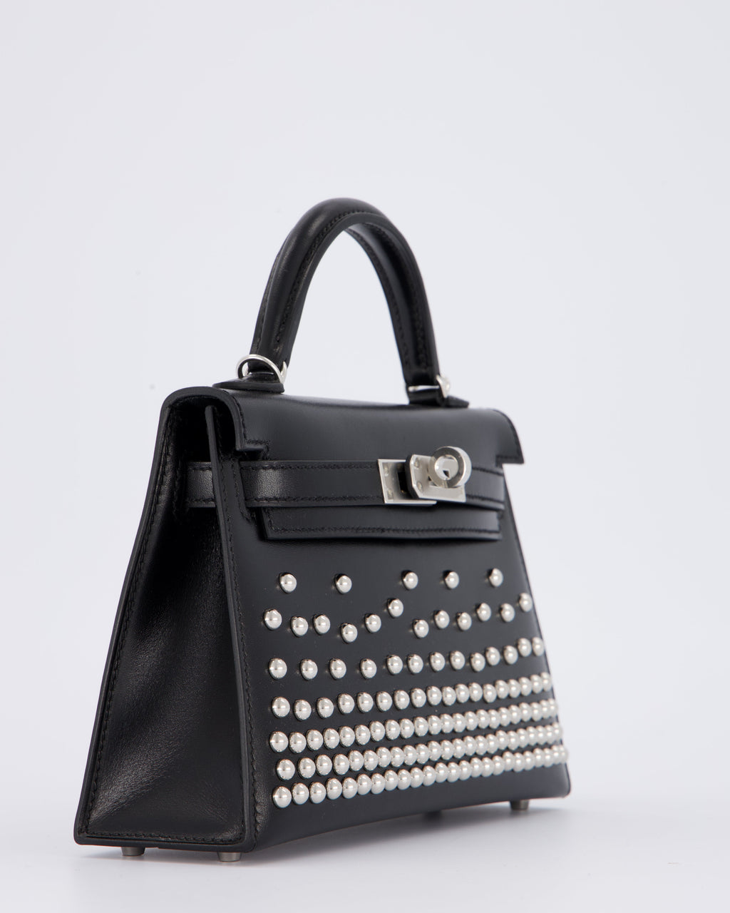 *SUPER RARE & HOT* Hermès Mini Kelly II 20 Clouté Bag in Noir Box Calf Leather with Palladium Hardware &amp; Studs