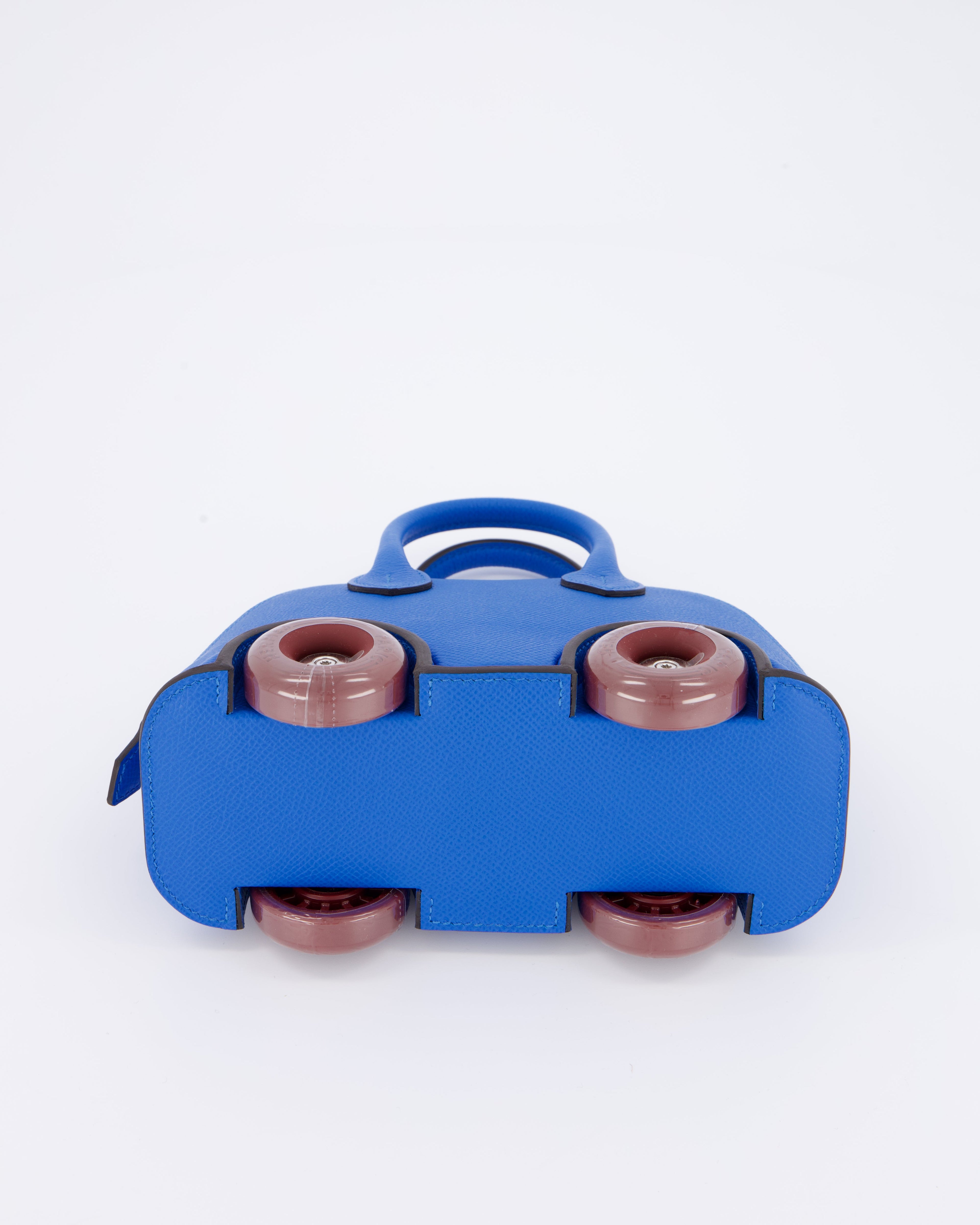 *SUPER RARE & HOT* Hermès Mini Bolide on Wheels Bag in Bleu Hydra Epsom Leather with Rouge H Wheels and Palladium Hardware