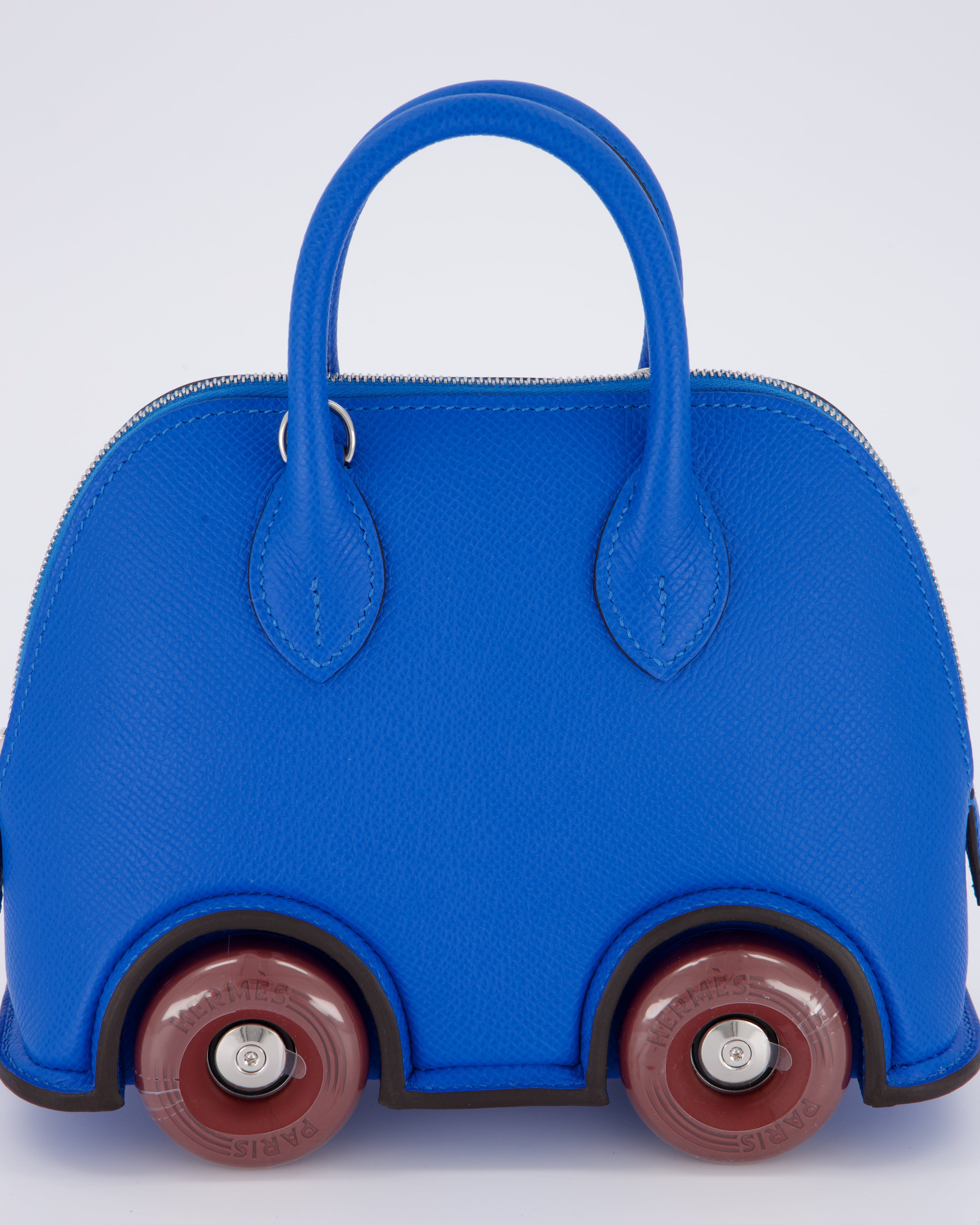 *SUPER RARE & HOT* Hermès Mini Bolide on Wheels Bag in Bleu Hydra Epsom Leather with Rouge H Wheels and Palladium Hardware