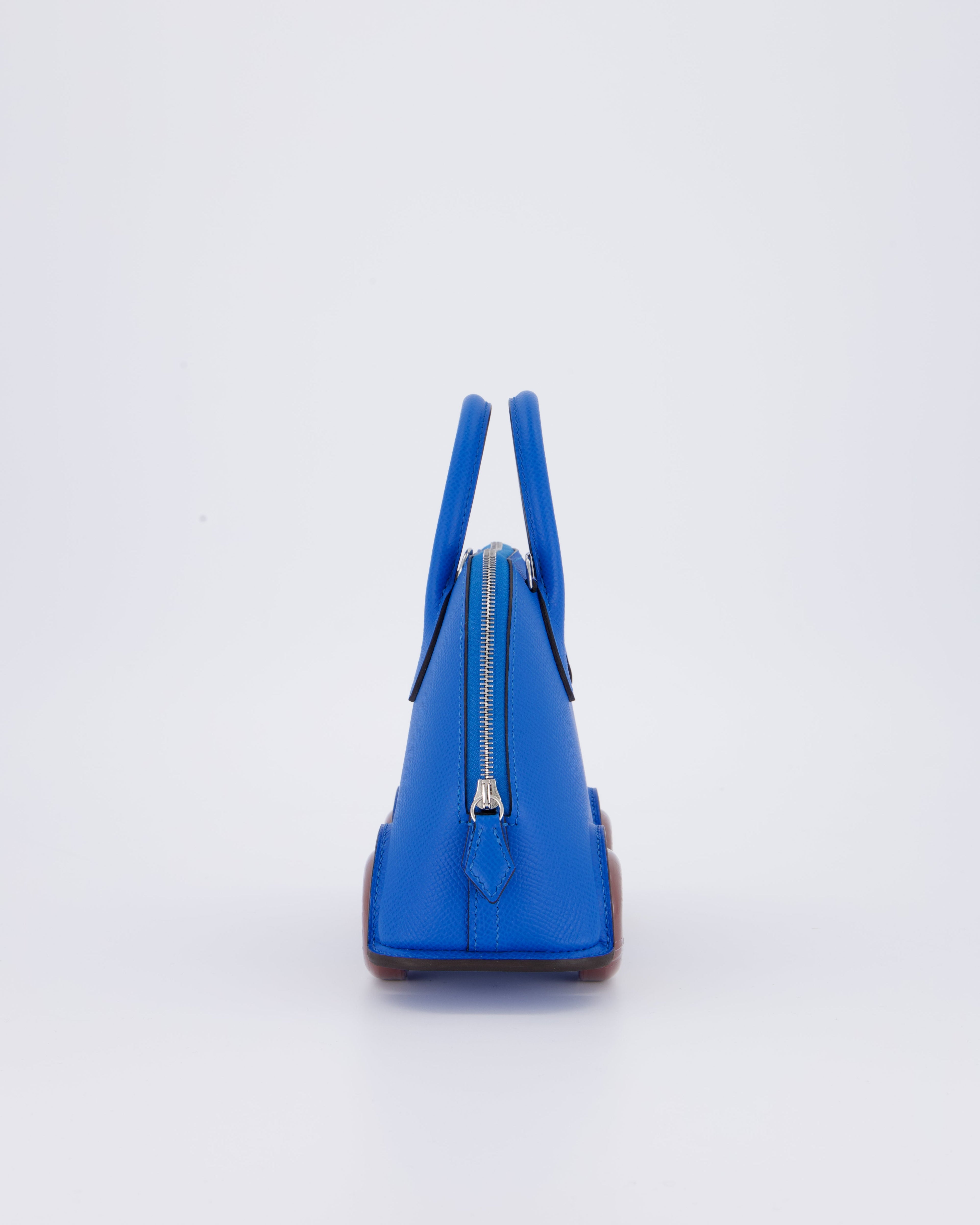 *SUPER RARE & HOT* Hermès Mini Bolide on Wheels Bag in Bleu Hydra Epsom Leather with Rouge H Wheels and Palladium Hardware