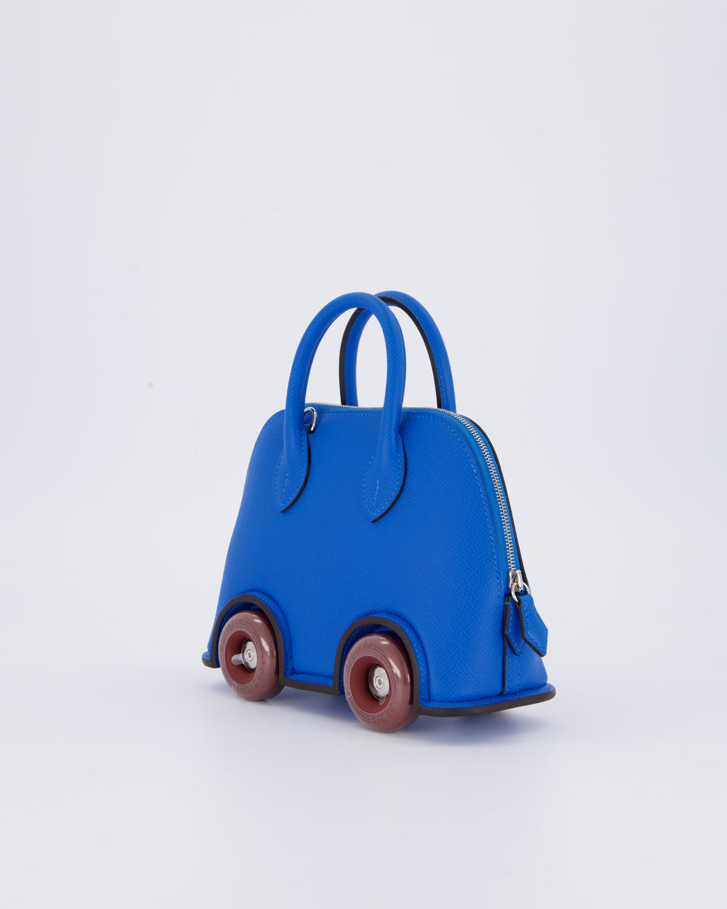 *SUPER RARE & HOT* Hermès Mini Bolide on Wheels Bag in Bleu Hydra Epsom Leather with Rouge H Wheels and Palladium Hardware
