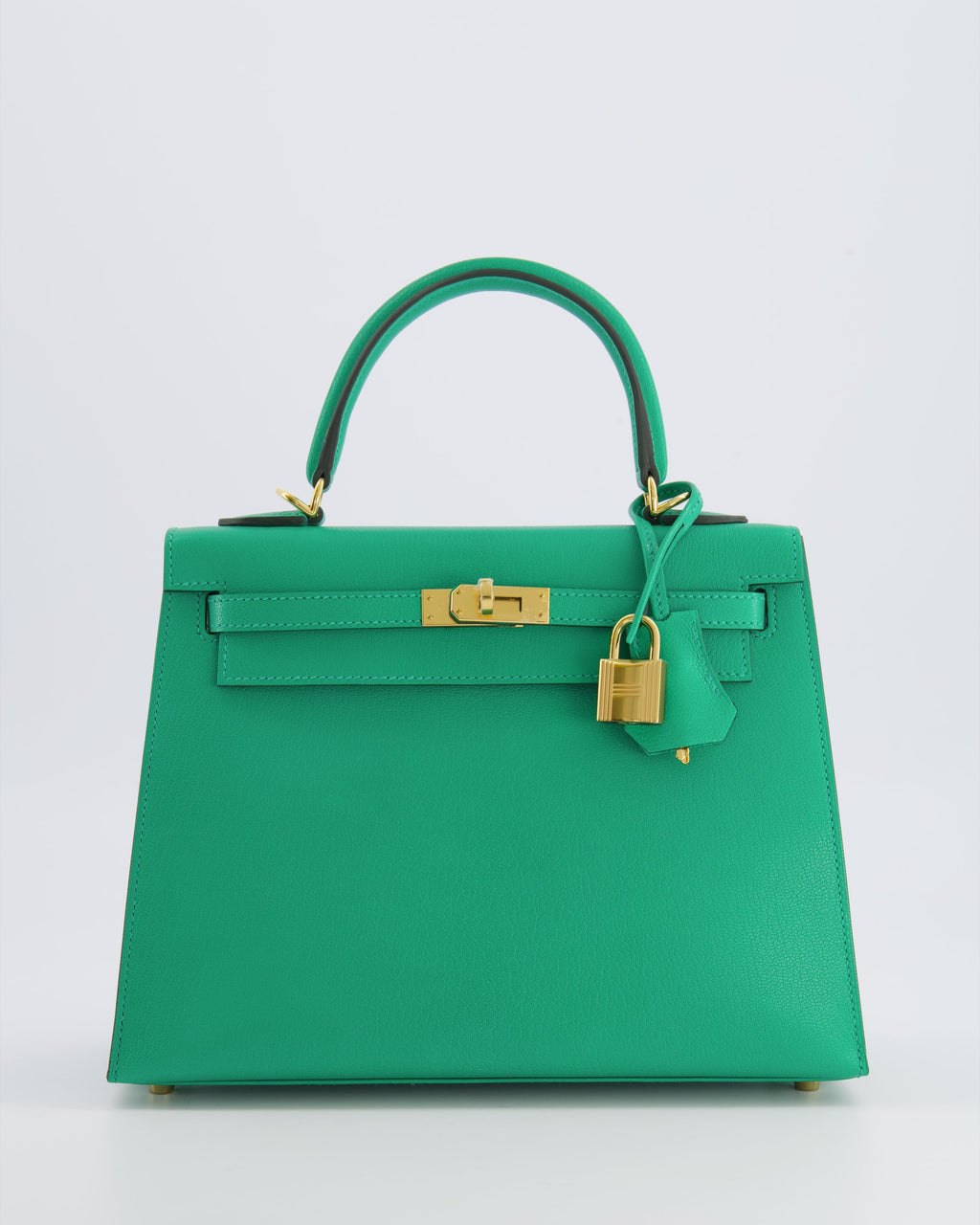 Hermès Kelly 25 Sellier Bag in Menthe Chèvre Chamkila Leather with Gold Hardware