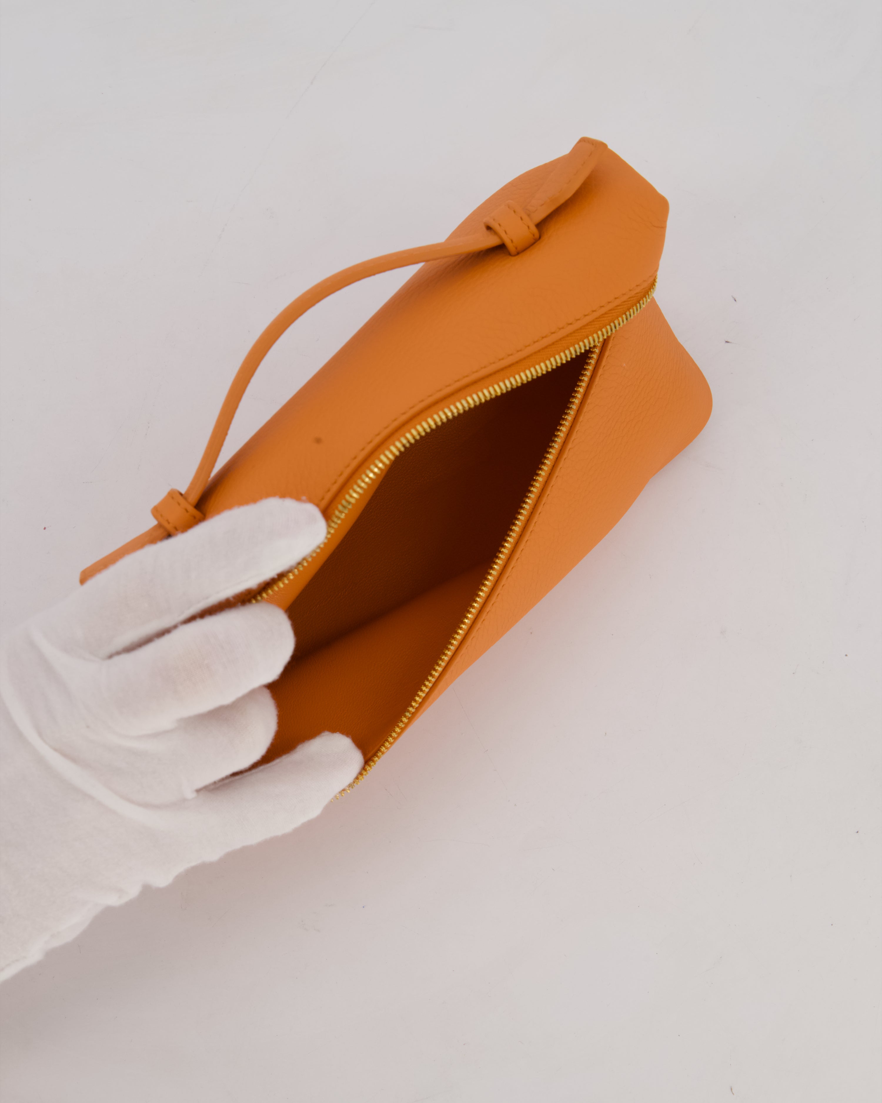 Loro Piana Extra Pocket L19 Bag in Orange Calfskin Leather with Gold Hardware