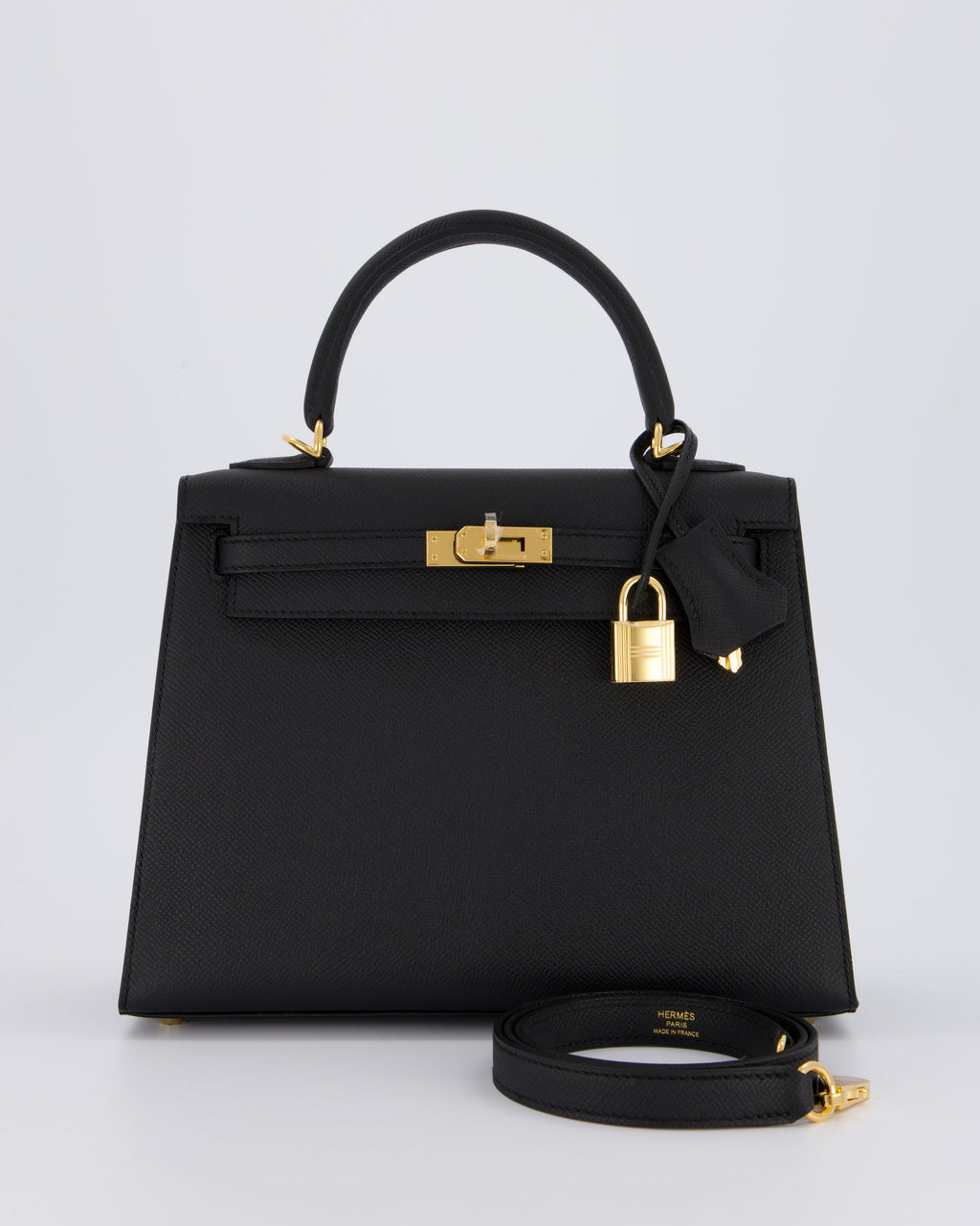 *HOT* Hermès Kelly 25 Sellier Bag in Noir Epsom Leather with Gold Hardware