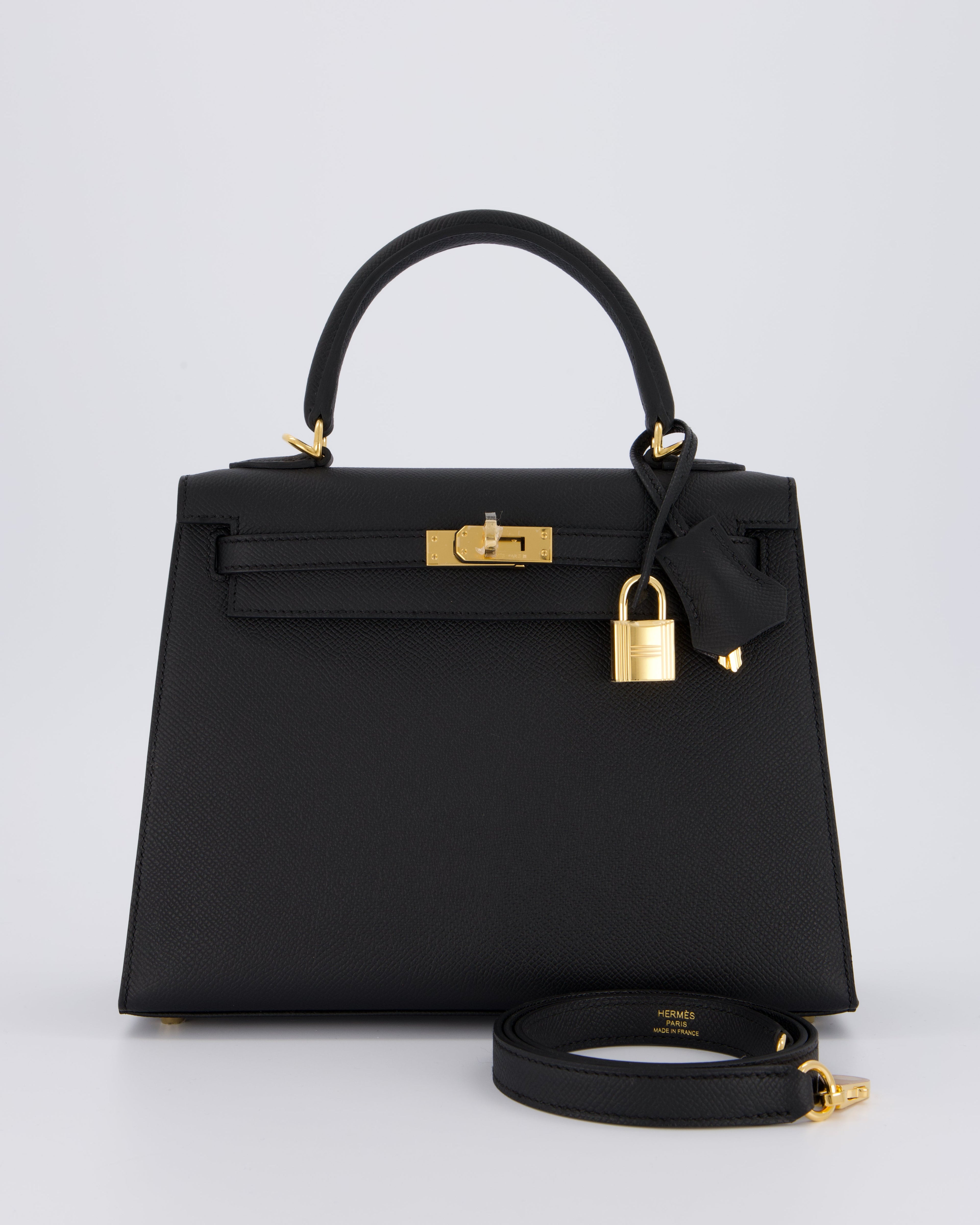 *HOT* Hermès Kelly 25 Sellier Bag in Noir Epsom Leather with Gold Hardware