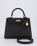 *HOT* Hermès Kelly 25 Sellier Bag in Noir Epsom Leather with Gold Hardware