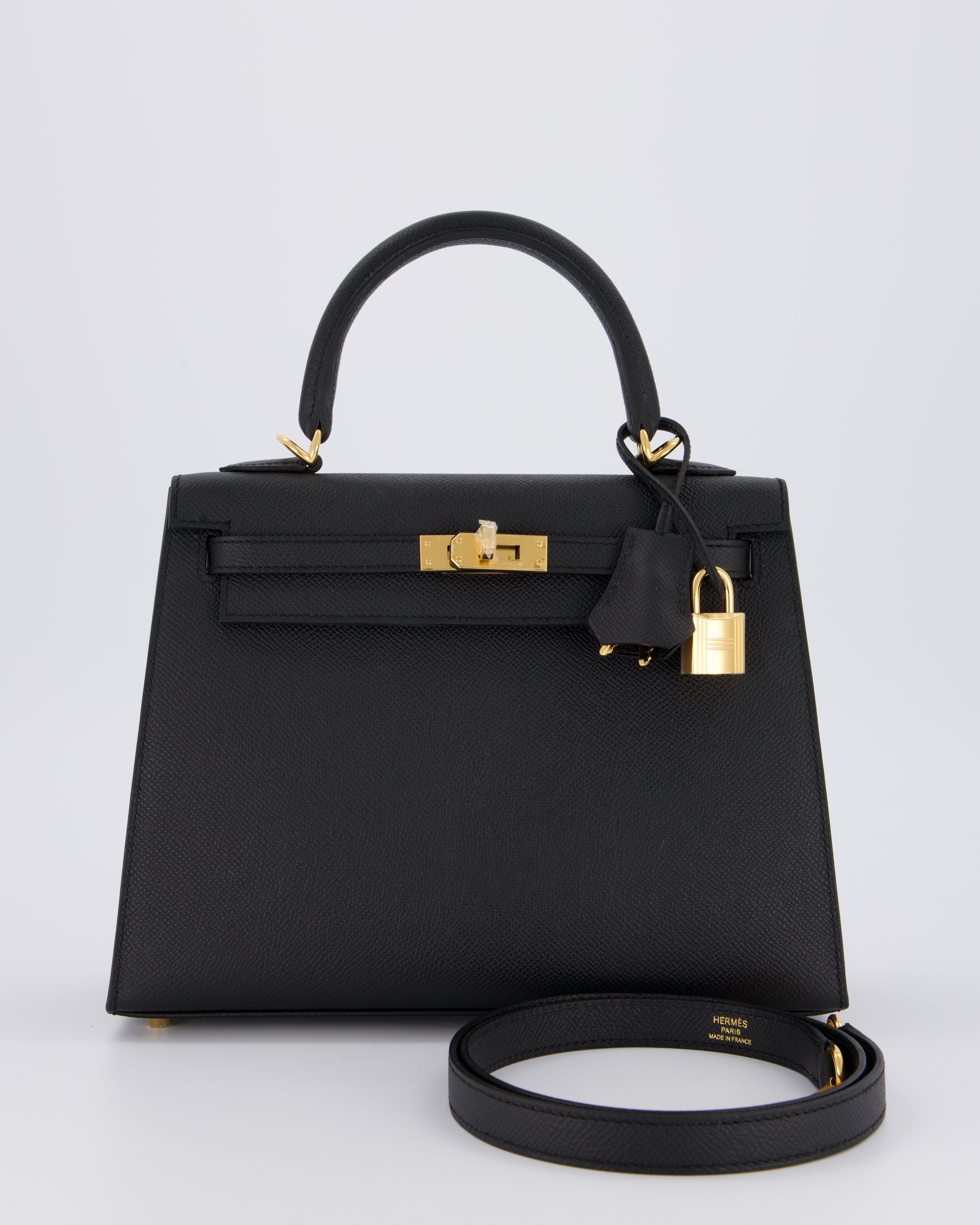 *HOT* Hermès Kelly 25 Sellier Bag in Noir Epsom Leather with Gold Hardware