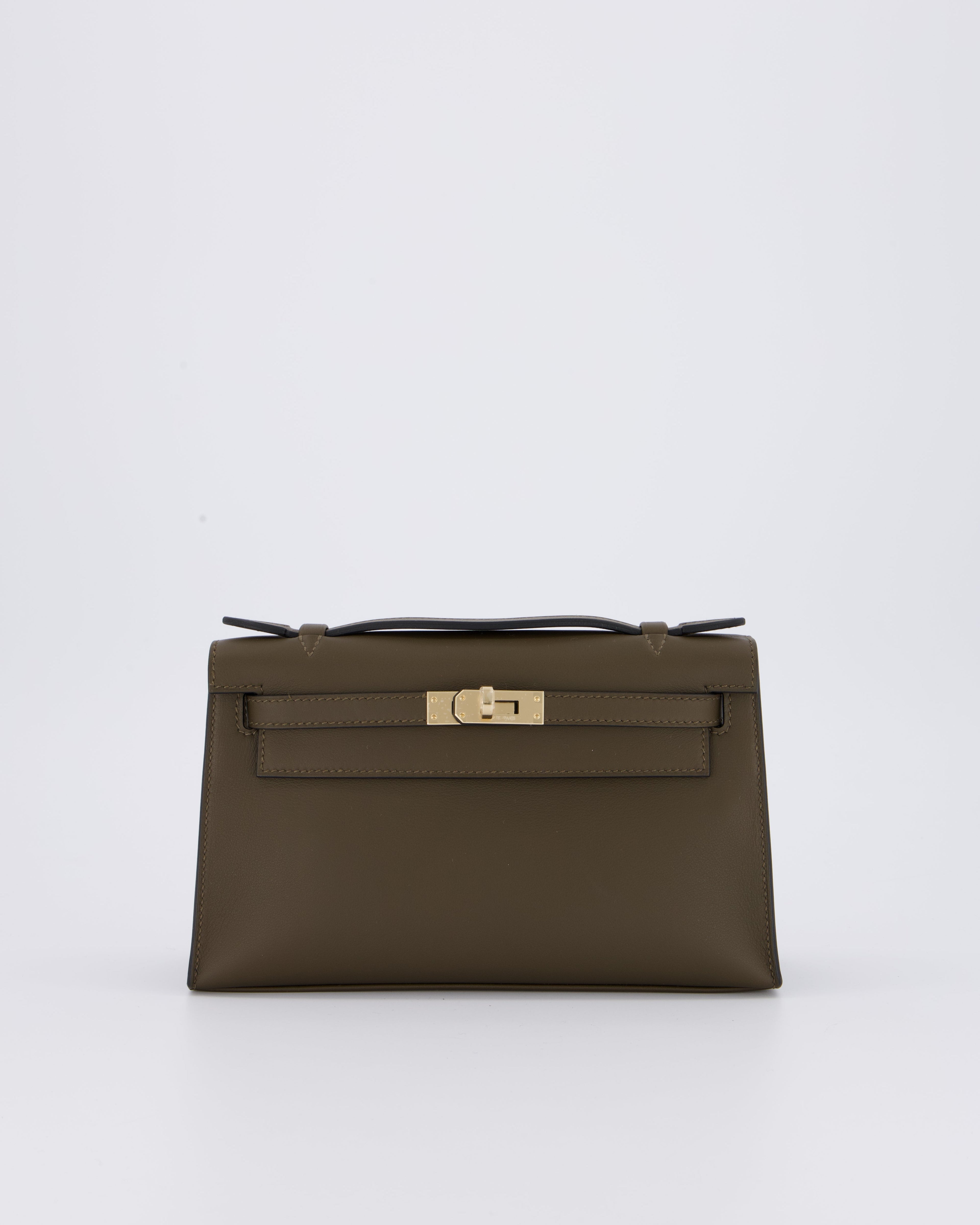 *NEW COLOUR* Hermès Mini Kelly Pochette Bag in Vert Loden Swift Leather and Permabrass Hardware