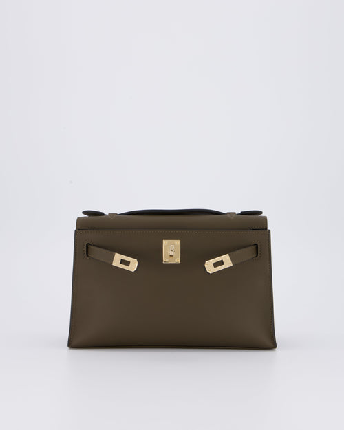 *NEW COLOUR* Hermès Mini Kelly Pochette Bag in Vert Loden Swift Leather and Permabrass Hardware