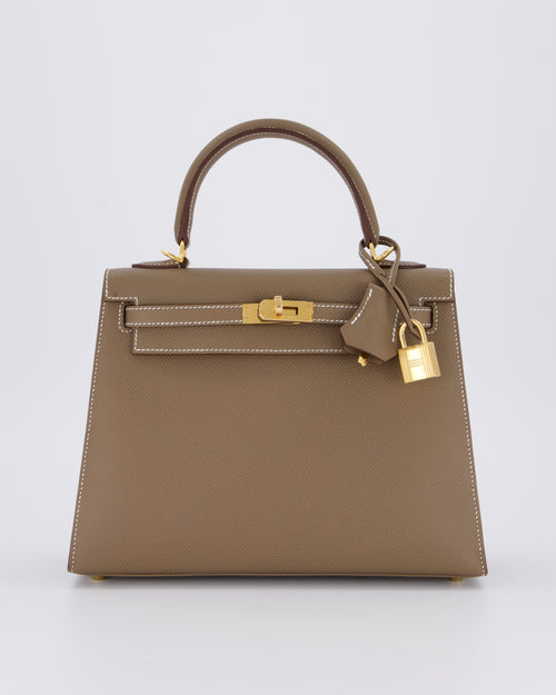 *HOLY GRAIL* Hermès Kelly 25 Sellier Bag in Etoupe Epsom Leather and Gold Hardware
