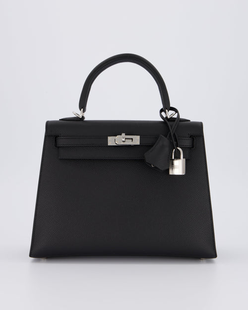 *SUPER RARE* Hermès Kelly 25 Sellier Bag in Noir Epsom Leather with Palladium Hardware