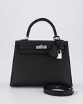 *SUPER RARE* Hermès Kelly 25 Sellier Bag in Noir Epsom Leather with Palladium Hardware