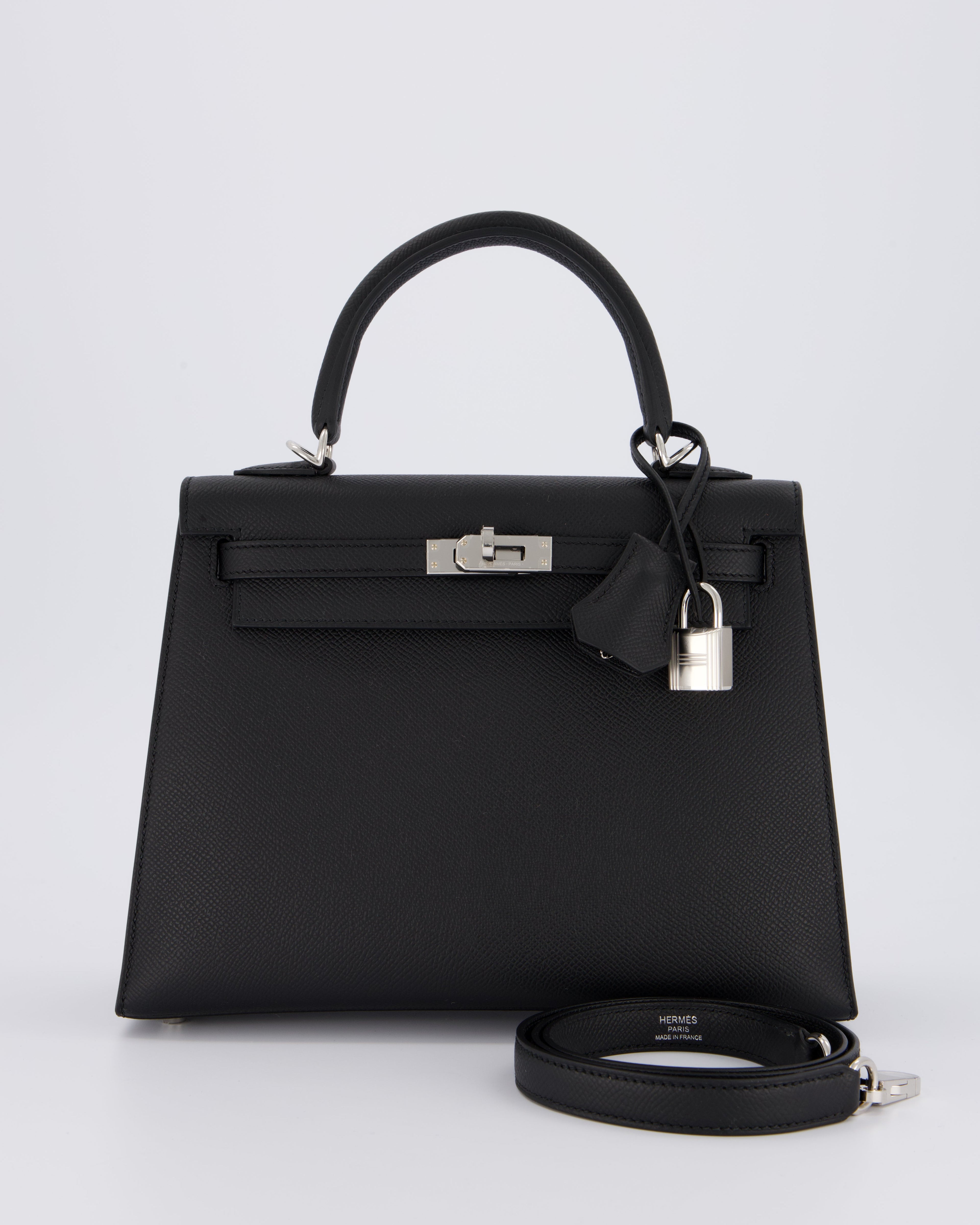 *SUPER RARE* Hermès Kelly 25 Sellier Bag in Noir Epsom Leather with Palladium Hardware
