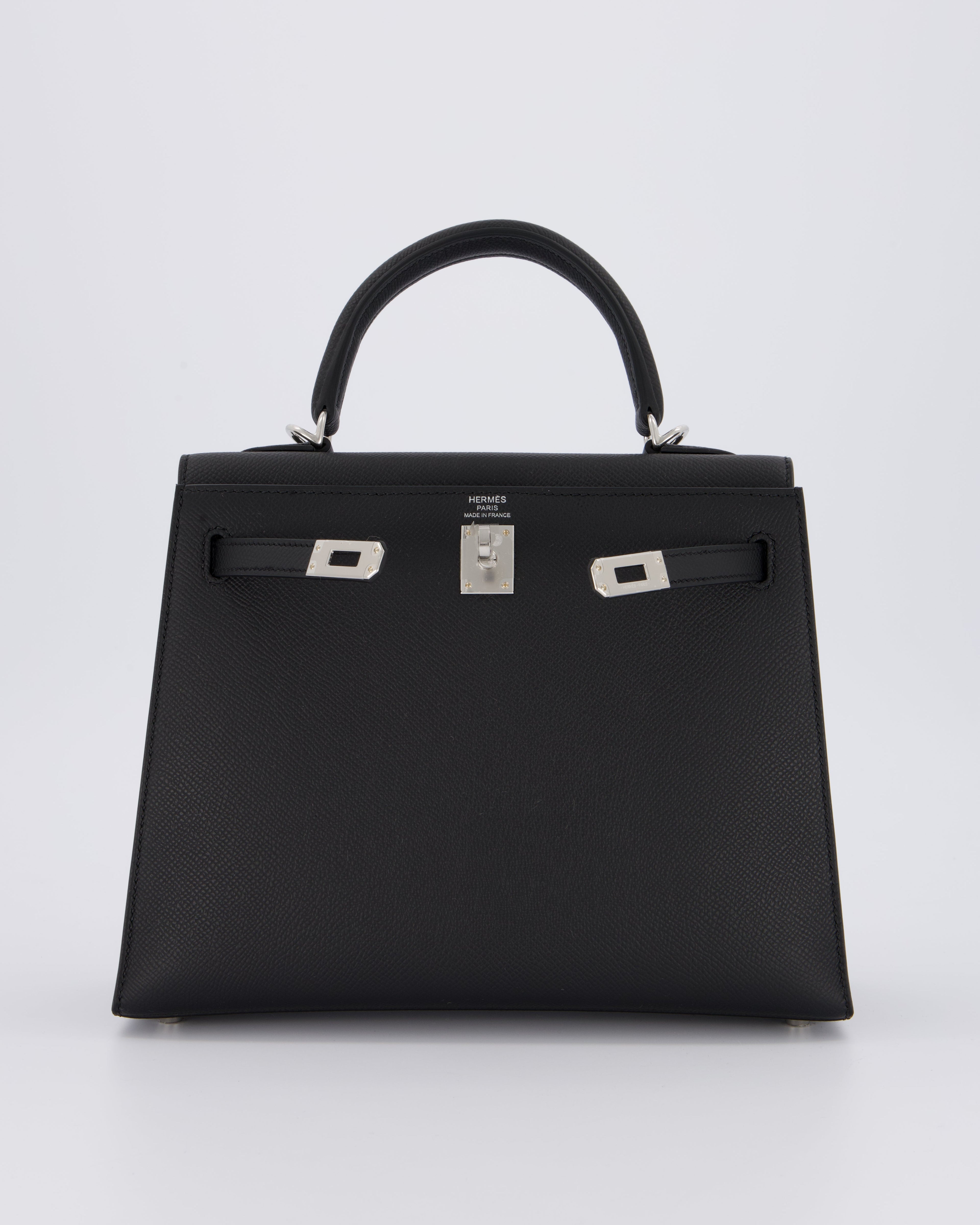 *SUPER RARE* Hermès Kelly 25 Sellier Bag in Noir Epsom Leather with Palladium Hardware