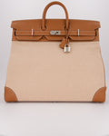 *RARE* Hermès Haut à Courroies HAC 50 Bag in Gold Evercolour Leather &  Écru/Beige Toile Cross Canvas with Palladium Hardware