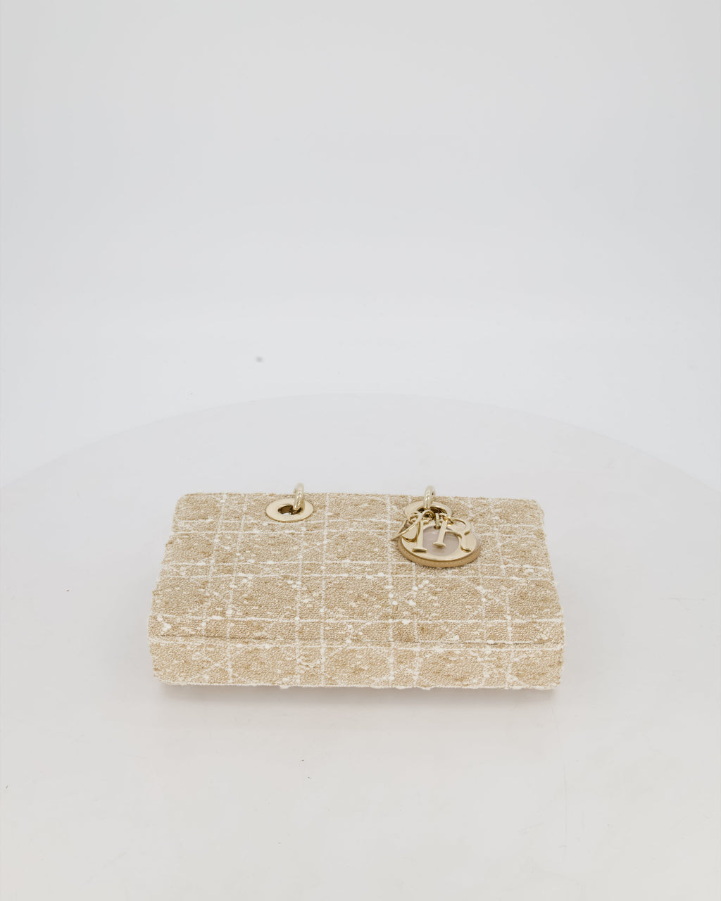 Christian Dior Medium D-Joy in Beige & Écru Tweed Canvas & Beige Leather Handles with Champagne Gold Hardware