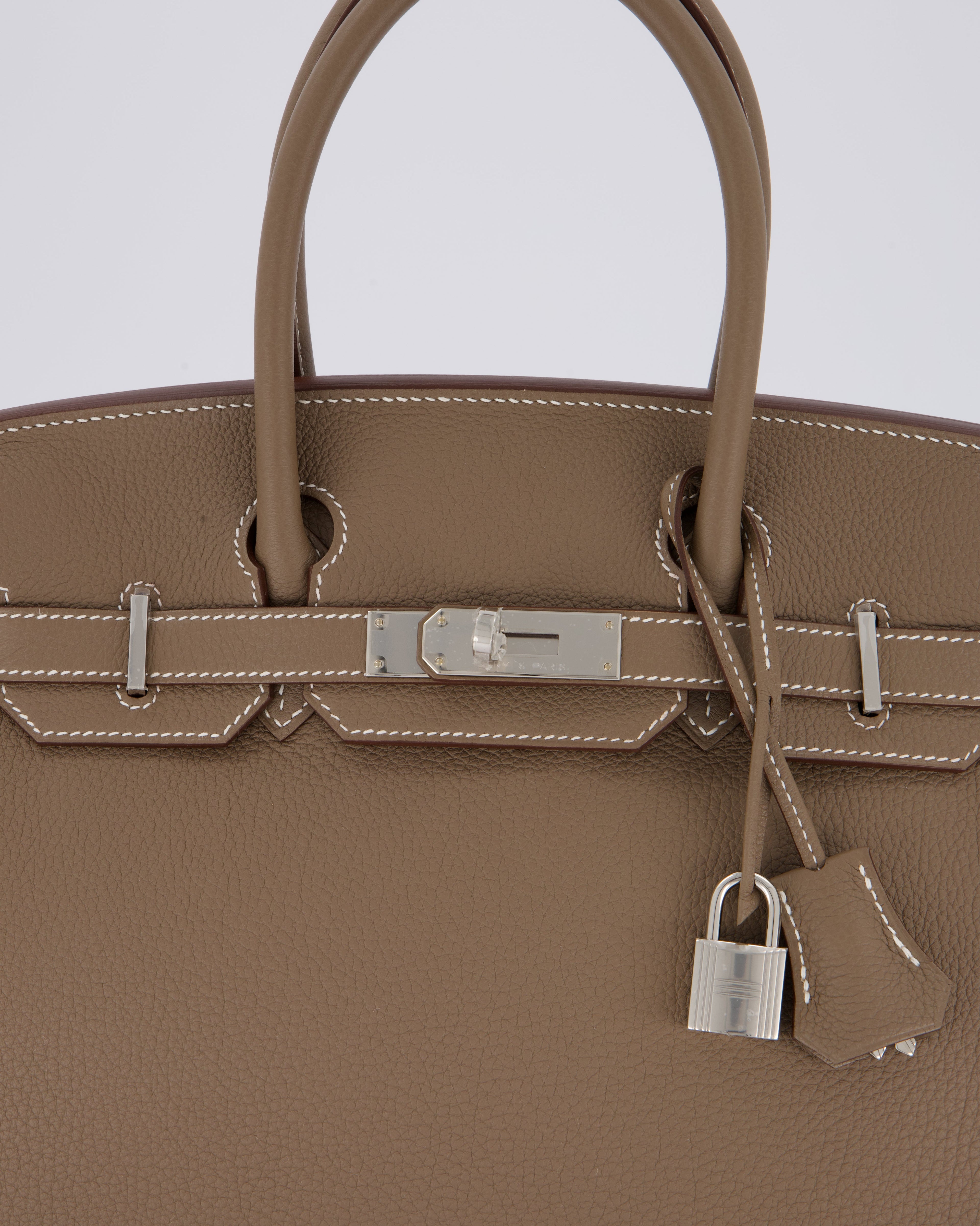 *VERY RARE* Hermès Birkin 30 Retourne Bag in Etoupe Togo Leather with Palladium Hardware