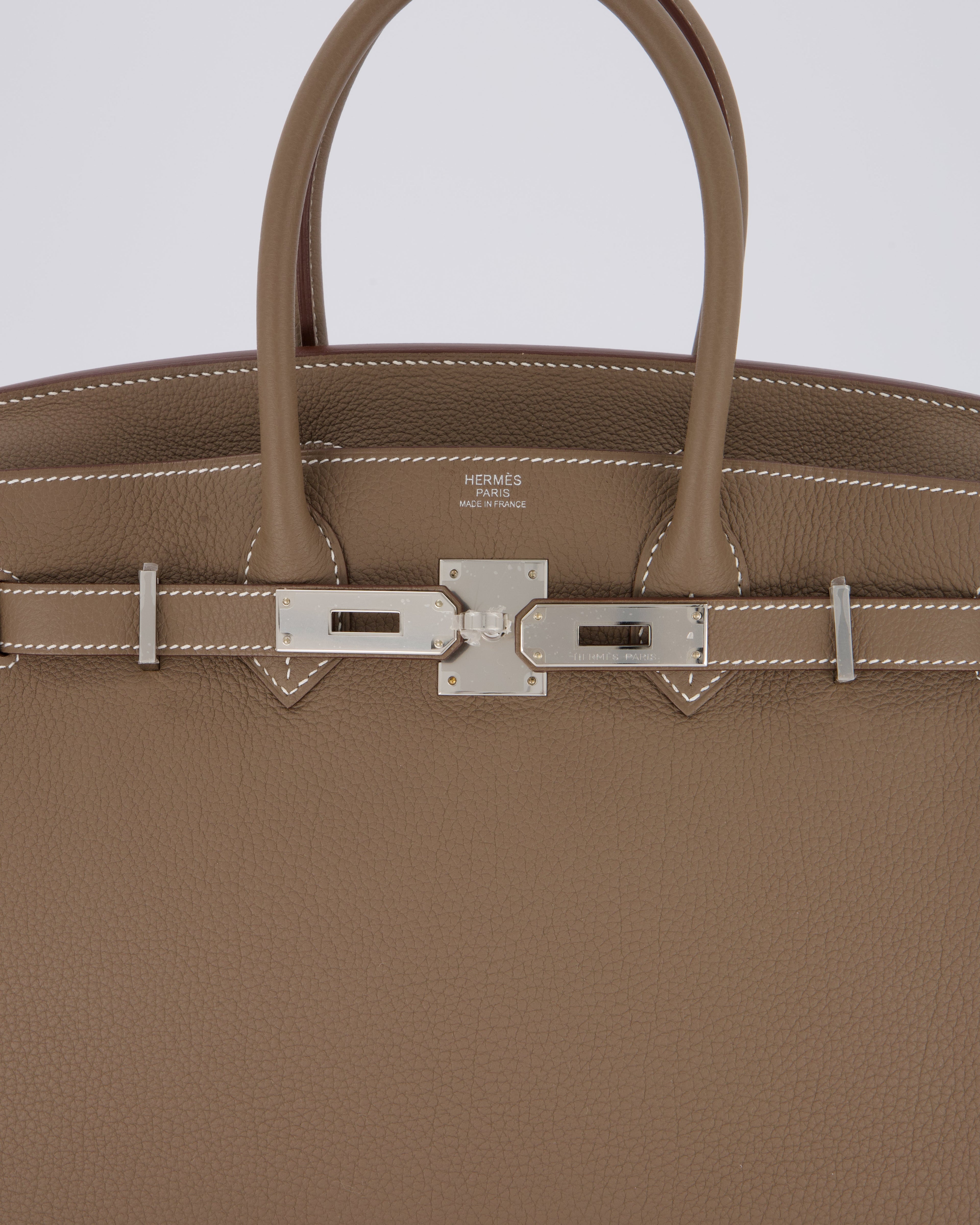 *VERY RARE* Hermès Birkin 30 Retourne Bag in Etoupe Togo Leather with Palladium Hardware